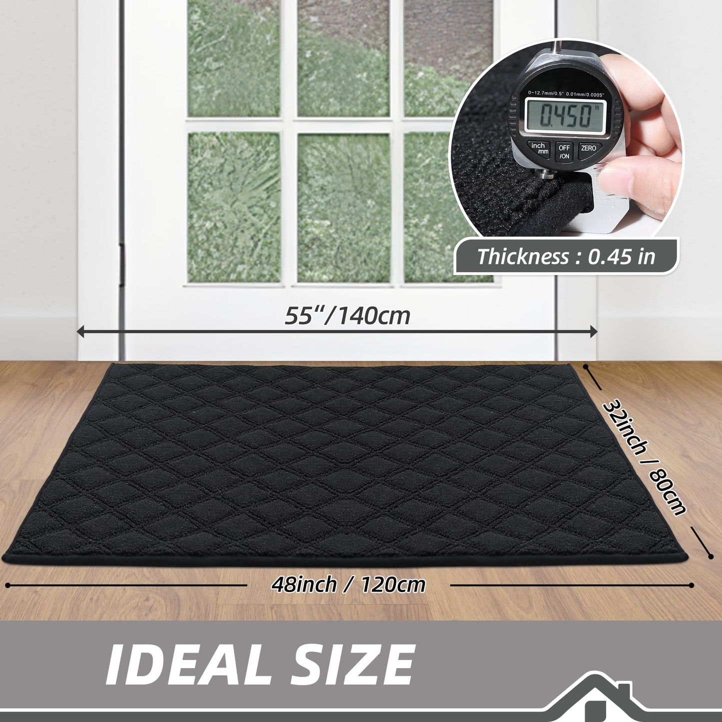 BEQHAUSE Door Mat 32" x 48", Front Back Door Mat Non-Slip, Absorbent Resist Dirt Entrance Doormat Low-Profile Floor Mats Washable Rugs for Entryway Welcome Mat, Black