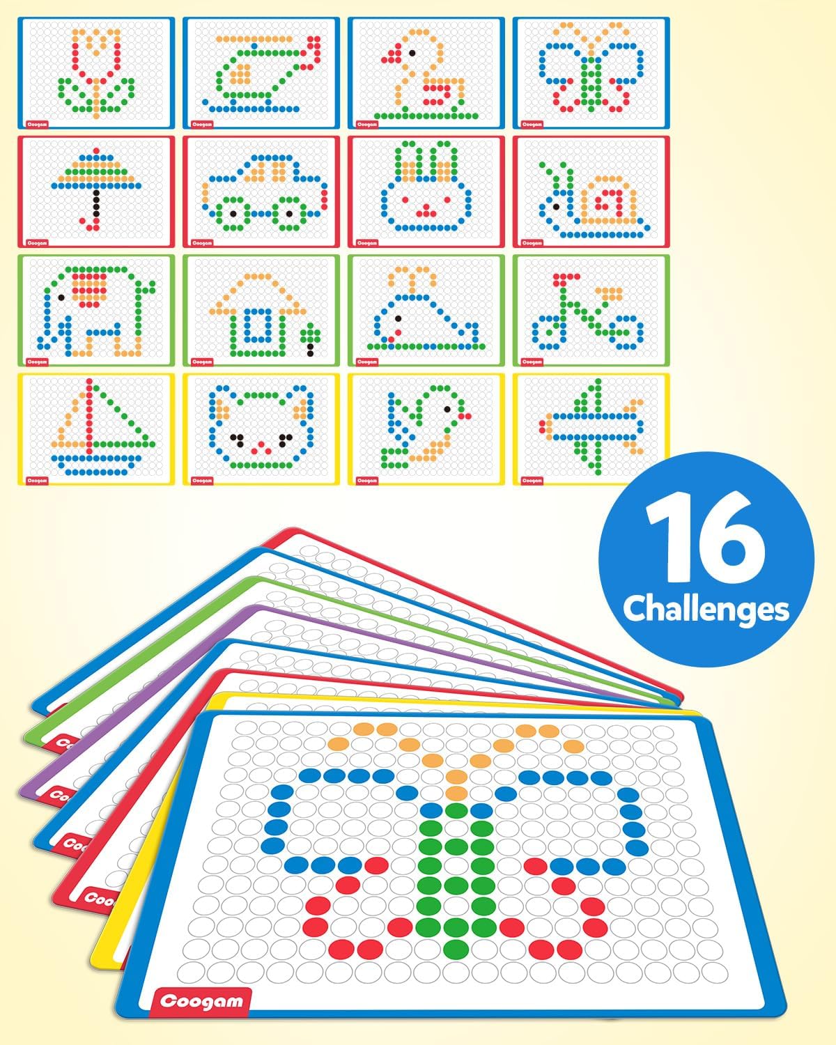 Coogam Magnetic Drawing Board, Large Magnet Doodle Board with Pen and Dot Beads, Color Shape Pattern Art Pad, Montessori Educational Traveling Toy Gift for Kids