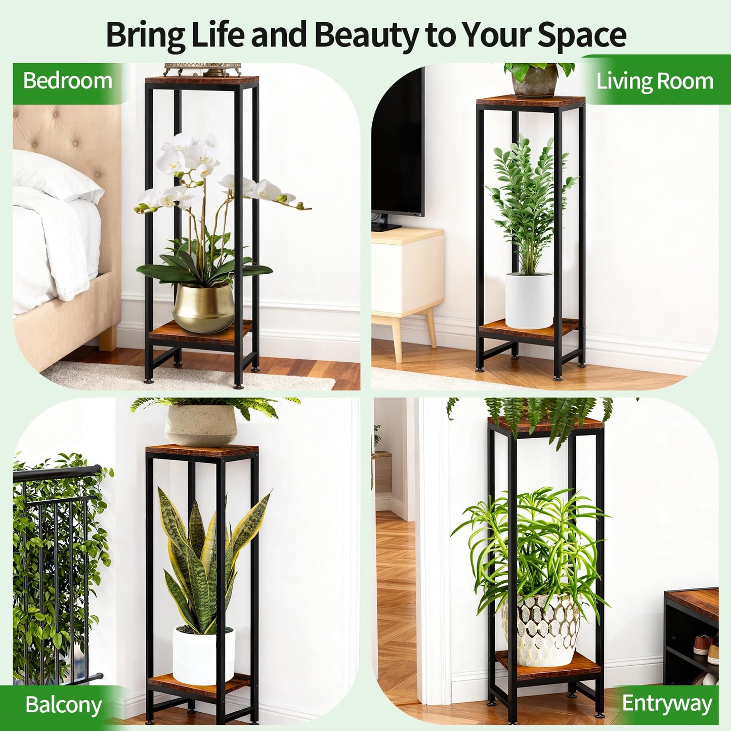 Plant Stand Indoor, 41" Extra Tall Plant Stand for Indoor Outdoor Plants Heavy Duty Metal Pedestal Stand 2 Tier Flower Pot Stand Modern Plant Holder for Bedroom Living Room Balcony Patio