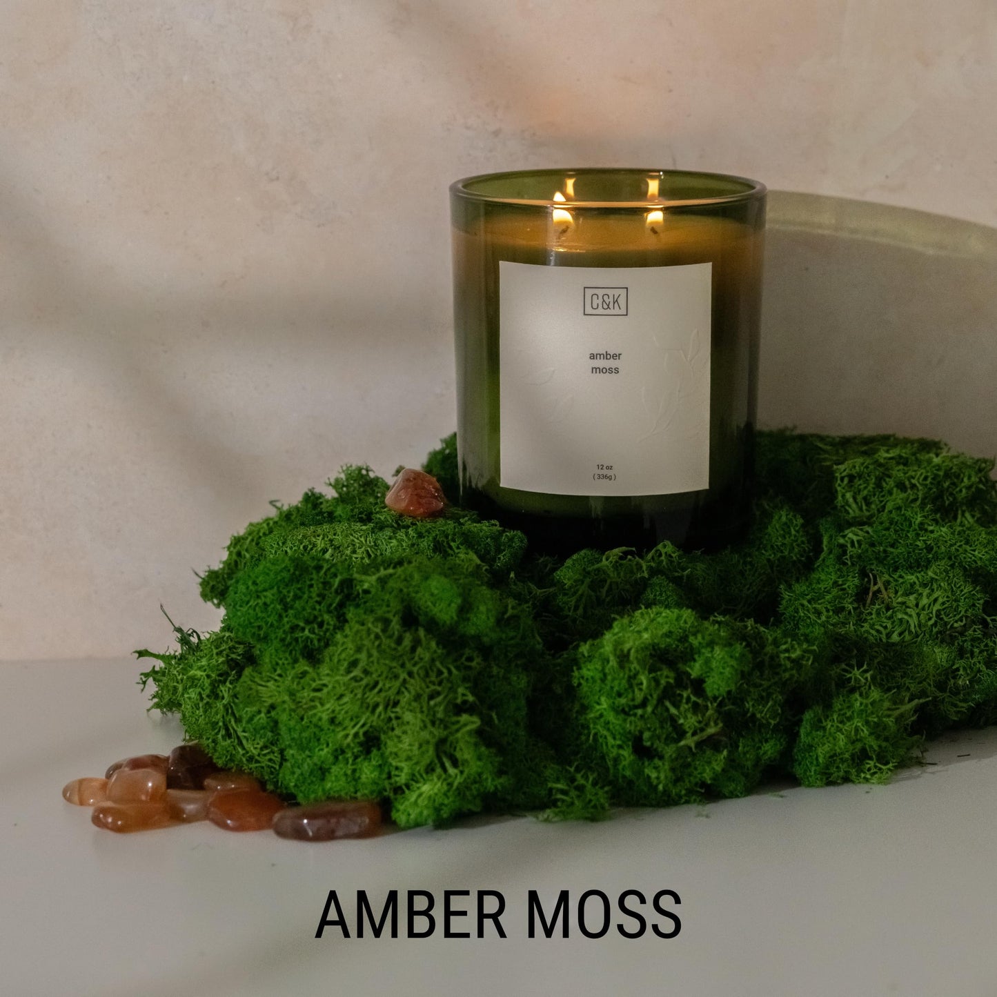 Craft & Kin Green Scented Candles | 12oz Amber Moss Spring Scented Candle for Men and Women | Made with Natural Soy | Nature Collection