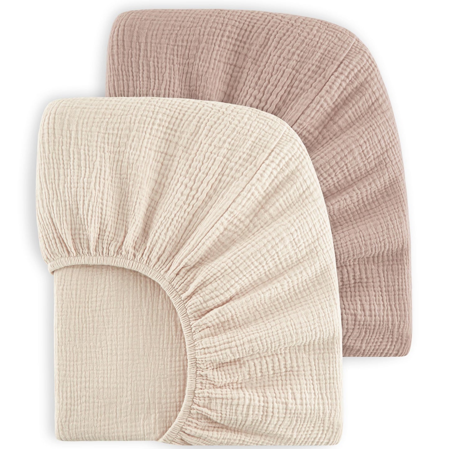 Bearmoss Muslin Crib Sheets 100% Cotton Baby Crib Sheets Fitted for Standard Crib Mattress & Toddler Bed Mattress 52"x28" Soft Breathable Crib Sheet Neutral for Boys Girls - 2 Pack(Baby Face)