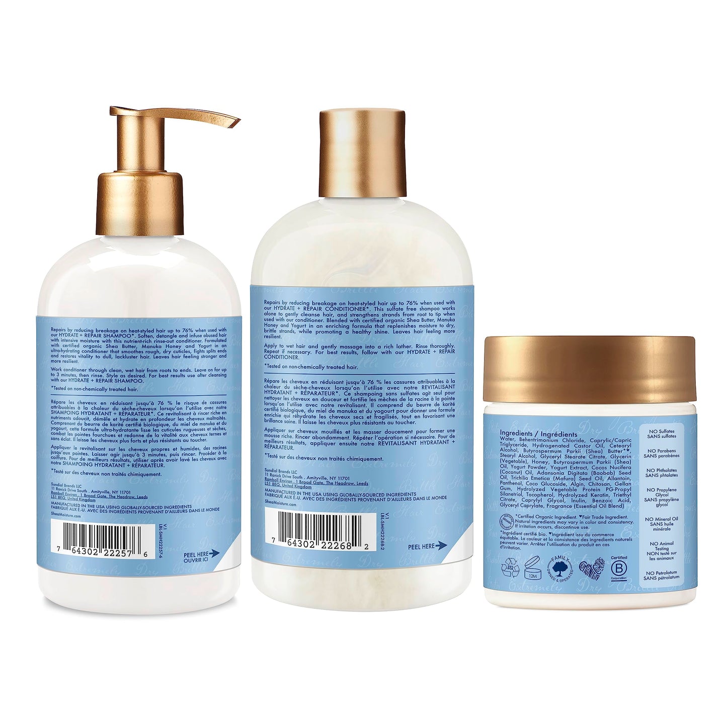 SheaMoisture Manuka Honey & Yogurt Shampoo, Conditioner & Protein Power Treatment For Dry, Damaged Hair Formulated Without Sulfates, Silicones, Parabens, Phthalates, Mineral Oil or Petrolatum 3 Pack