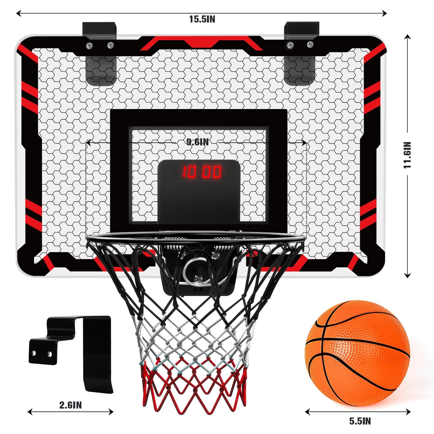 Basketball Hoops for Kids (4-12 Years Old), Indoor Basketball Hoop Wall Mounted with LED Lighting, Over The Door Basketball Hoop with Scoreboard & 3 Balls, Mini Hoops Basketball for Kids Toys