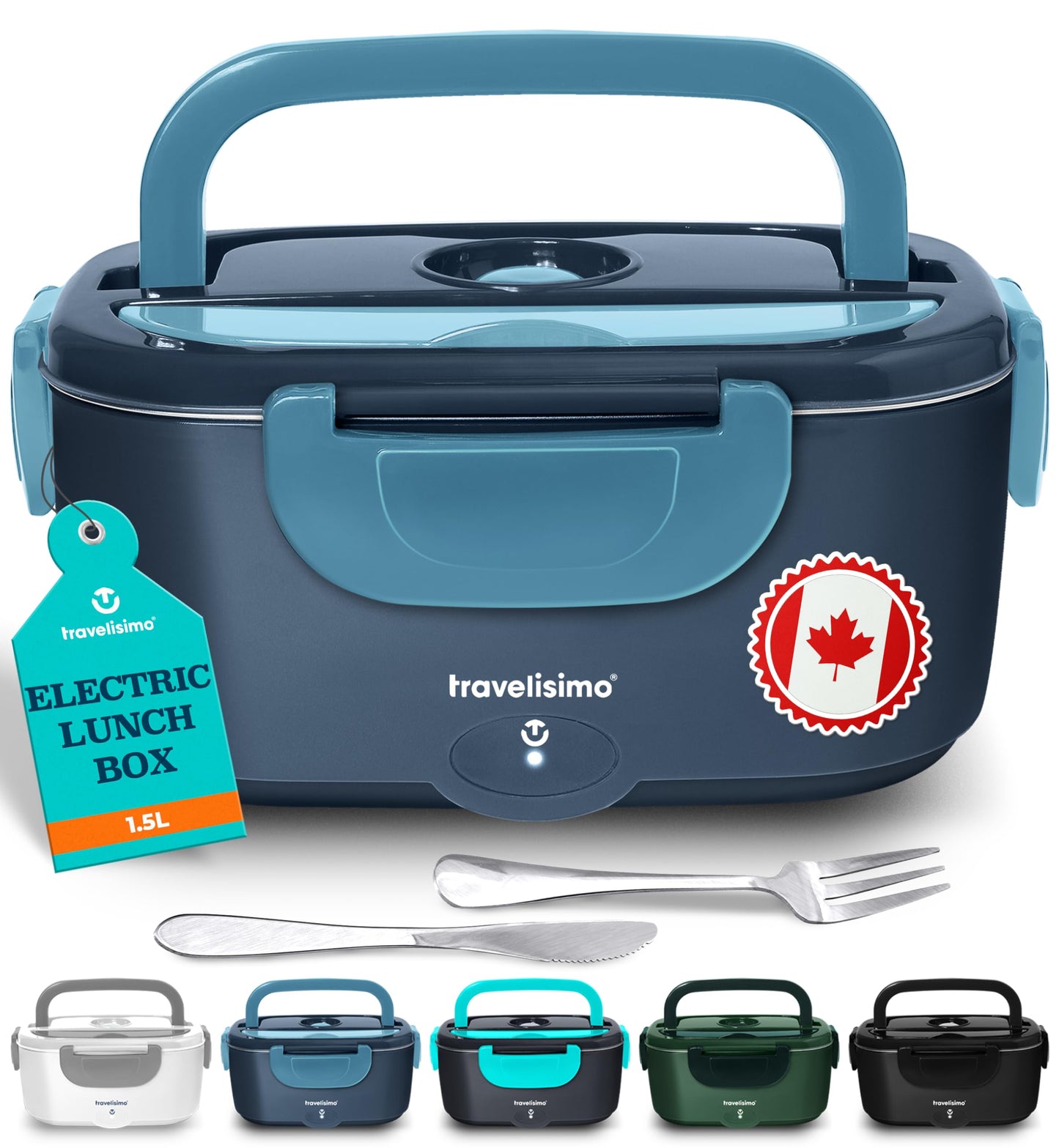 TRAVELISIMO Electric Lunch Box Food Heater, 100W 1.5L Heated Lunchbox 12V/24V/110V Heated Lunch Box for Men & Women, Stainless Steel Portable Food Warmer & Portable Microwave for Car/Truck/Office