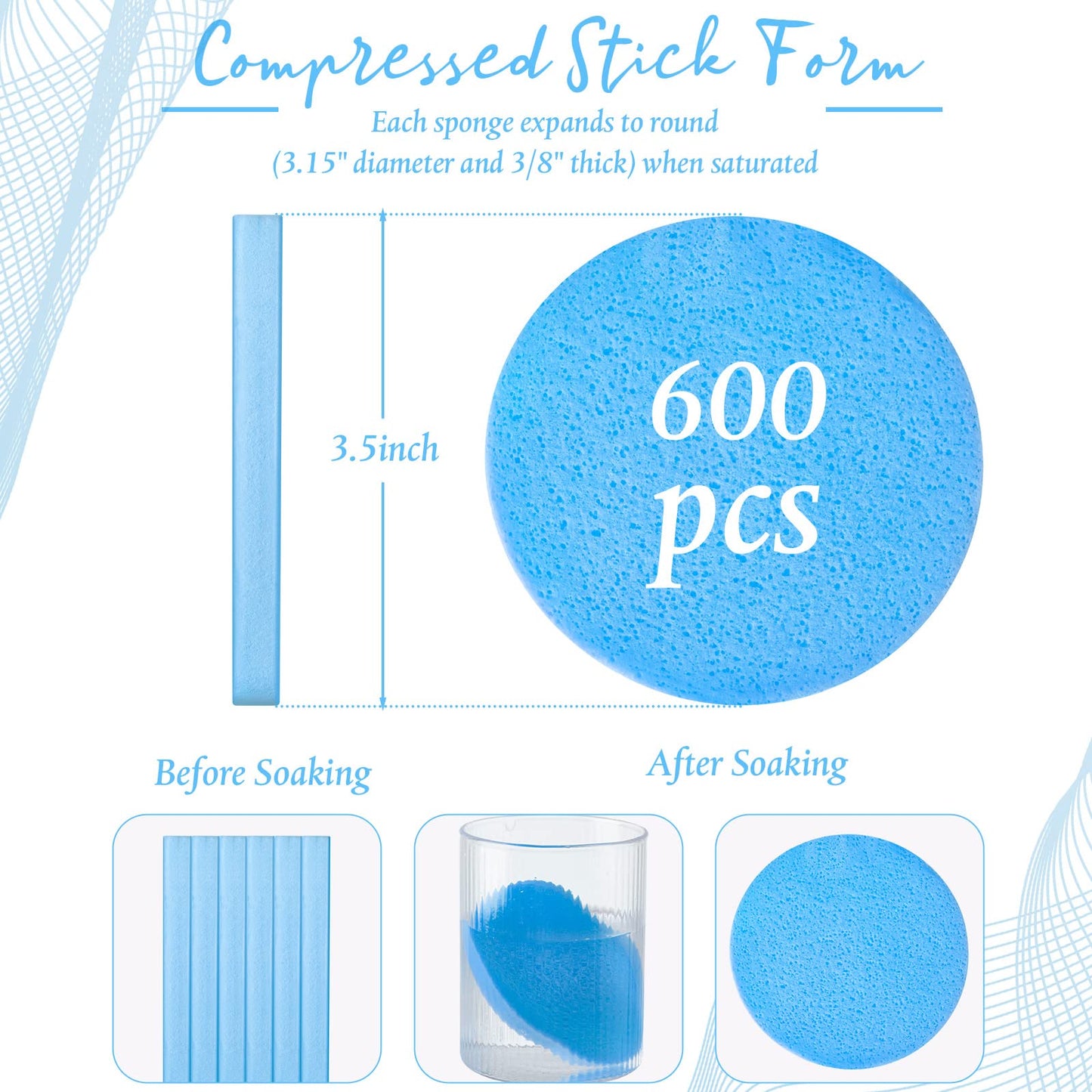 Foaincore 600 Pieces Compressed Facial Sponge Round Facial Sponge for Estheticians Face Sponges for Cleansing Face Wash Pads Disposable Sponges for Women Spa Exfoliating Cleansing(Blue)