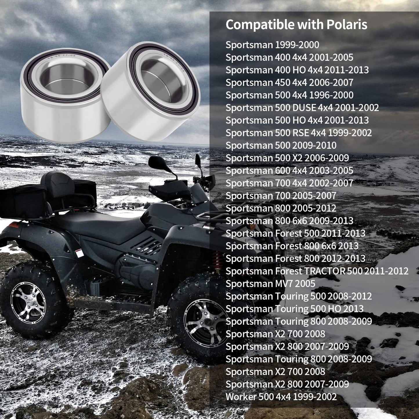 Rear Wheel Bearings for Polaris Sportsman 400 450 500 600 700 Forest 800 Touring 1996-2013,Ranger 400 500 700 800 900 Crew Diesel RZR 570 800 2004-2013,Replaces Polaris Part 3514635, 3585502 2pcs