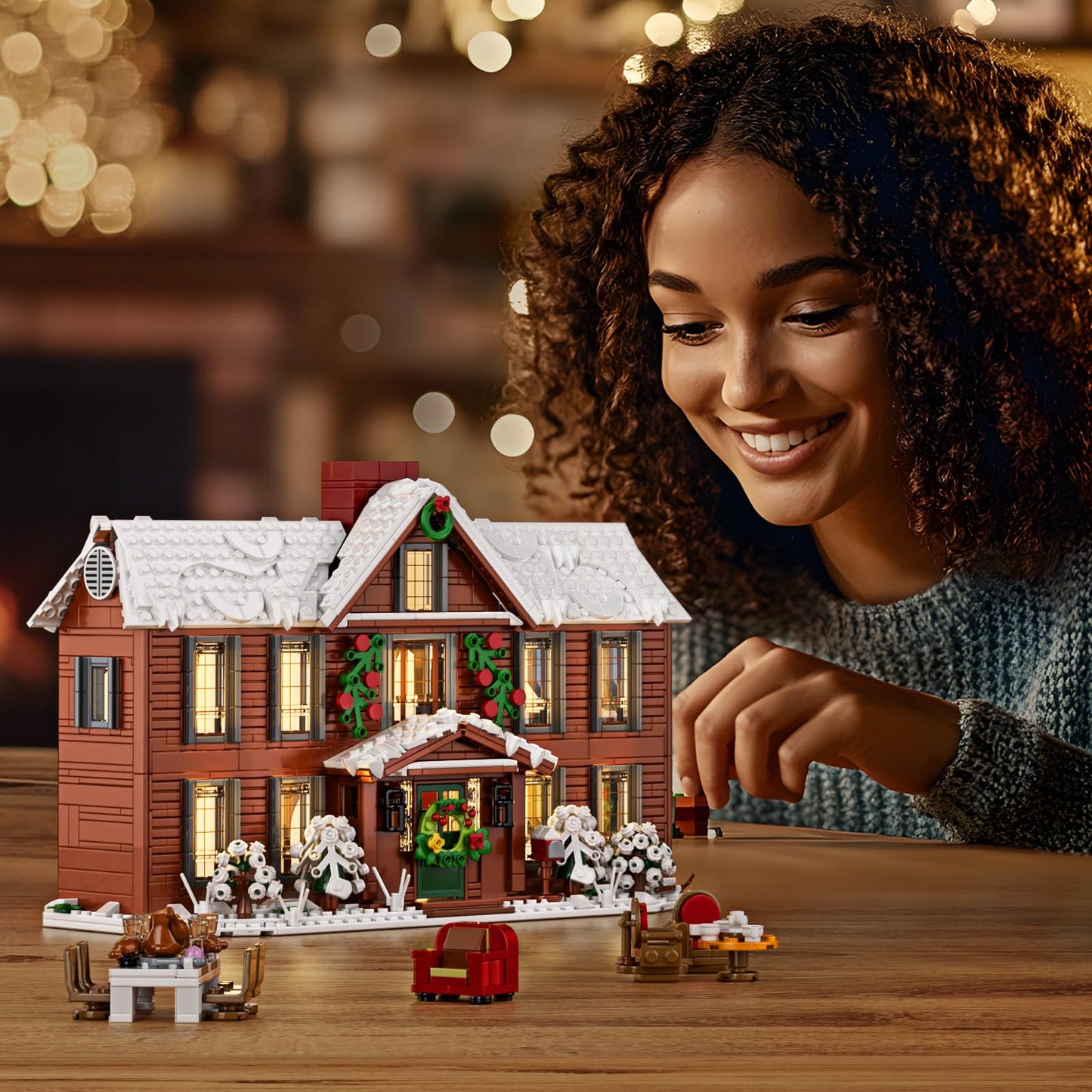Christmas Little Women House Building Set with LED Light,Christmas Holiday Winter Snow House Kit,Compatible with Lego,Snow Village Building Blocks Model Toys,Christmas or Festival Gifts(1445 PCS)