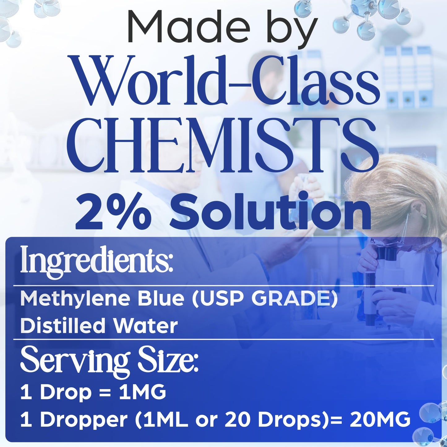 2% High Concentrate Methylene Blue 120ml Solution - Ultra High Purity, 2% Aqueous USP Grade Solution, Formaldehyde Free, Amber Glass Bottle with Graduated Dropper, Includes Certificate.
