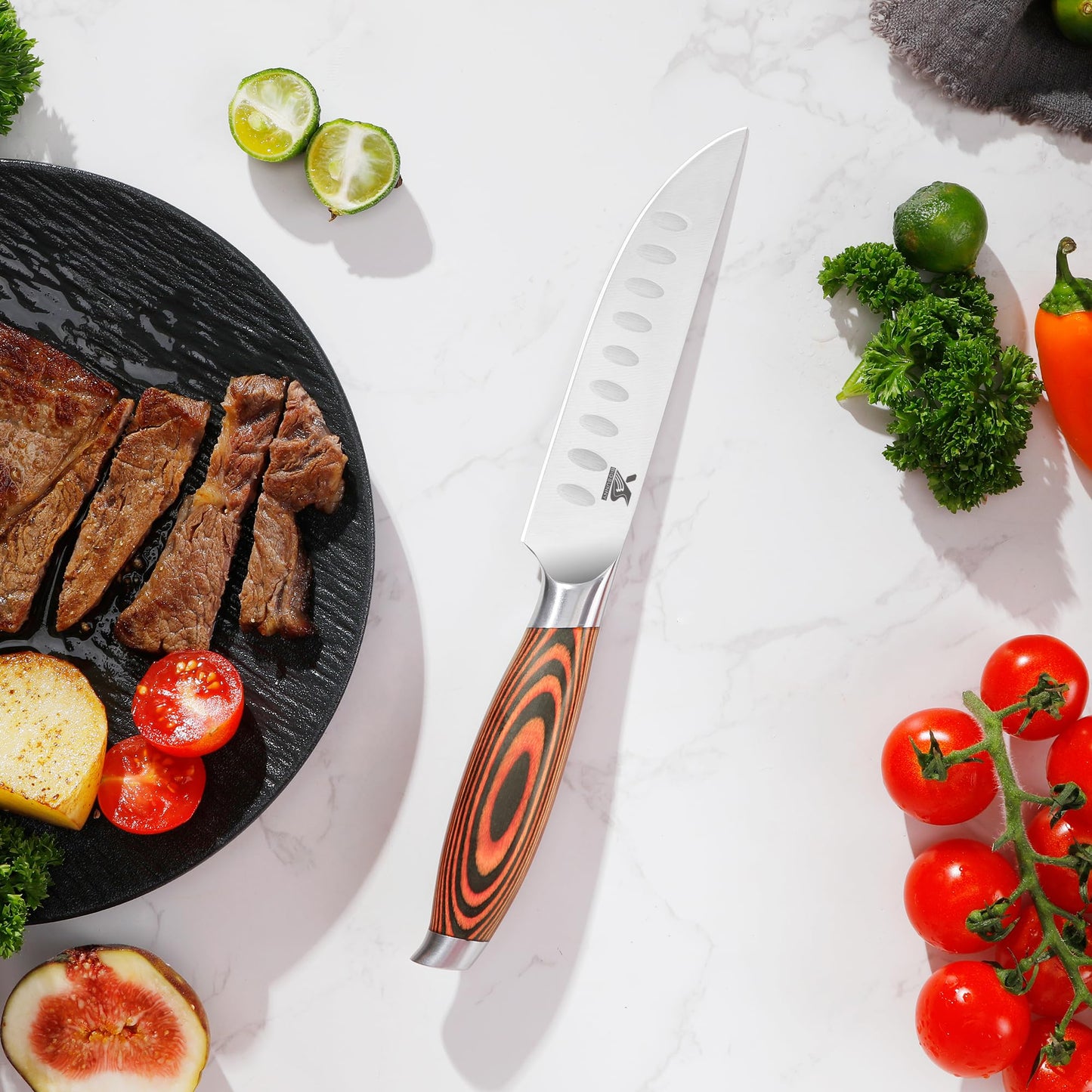 MSY BIGSUNNY Steak Knife Set, 4-Piece, German Steel 5-Inch Blade, Ergonomic Handle Steakhouse Knife Set
