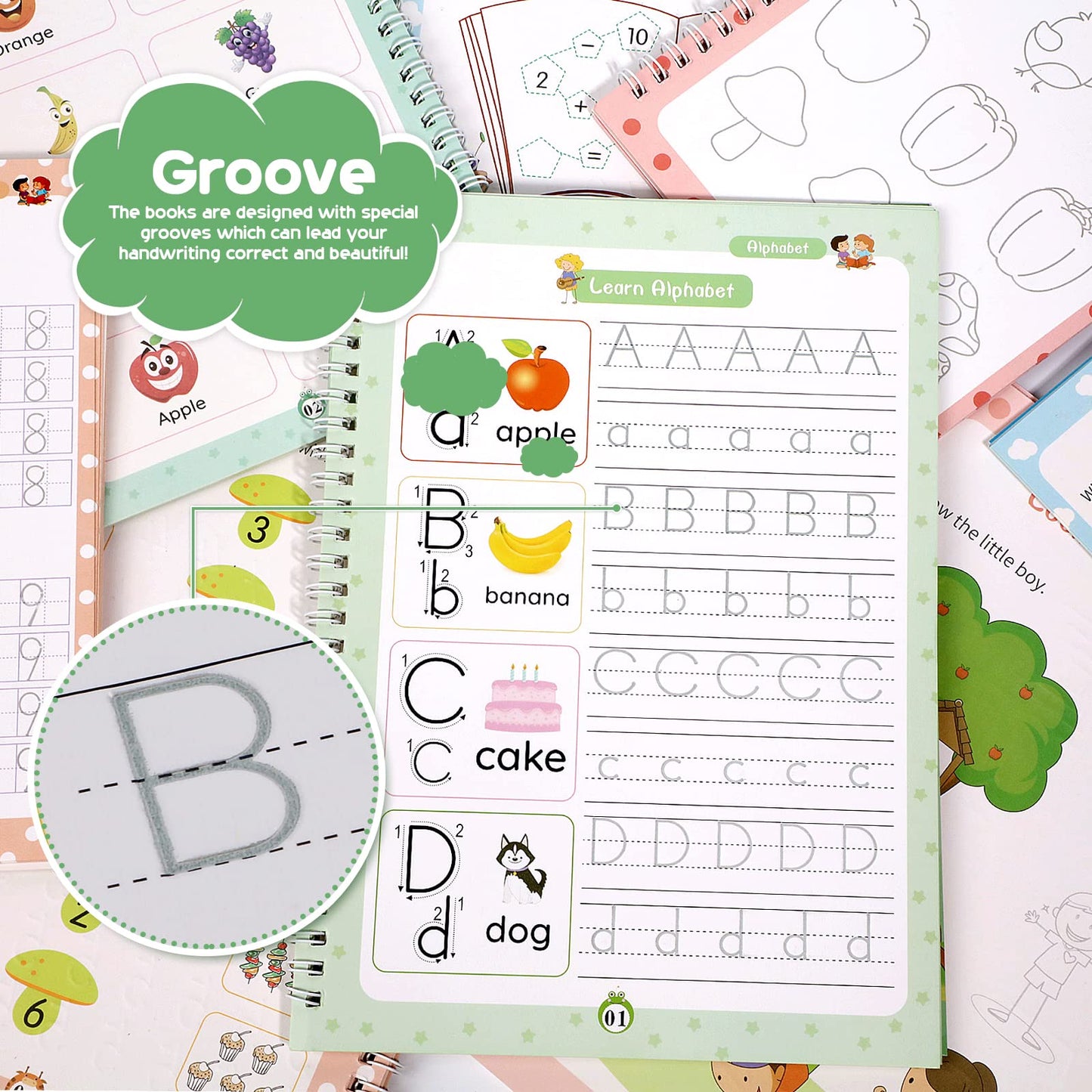 Magical Handwriting Workbooks Handwriting Practice Copybook Aid Magic Pen Reusable Copybook Grooves Template Design for Children Books Suitable for Children's Learning