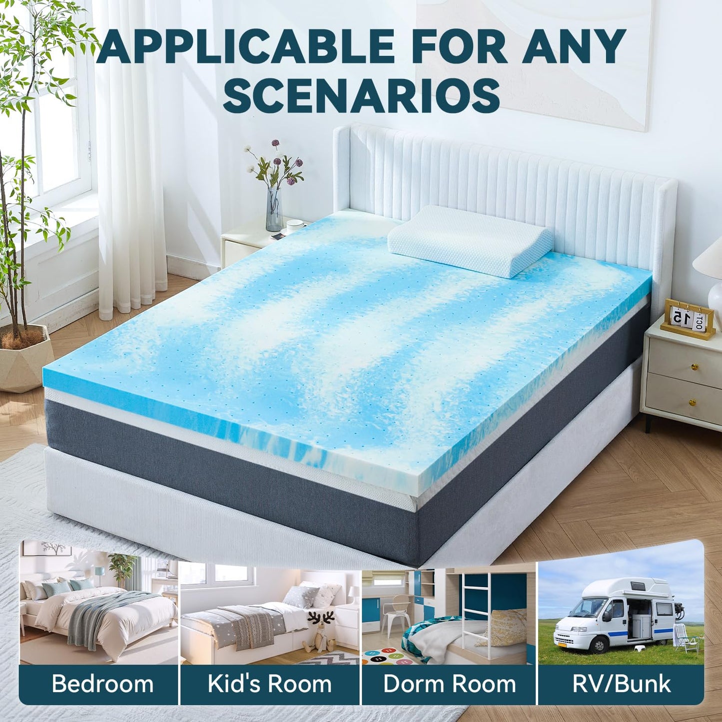 2 Inch Gel Memory Foam Mattress Topper Ventilated Soft Pressure Relieve Mattress Pad, Breathable Bed Topper, CertiPUR-US Certified, Twin Size