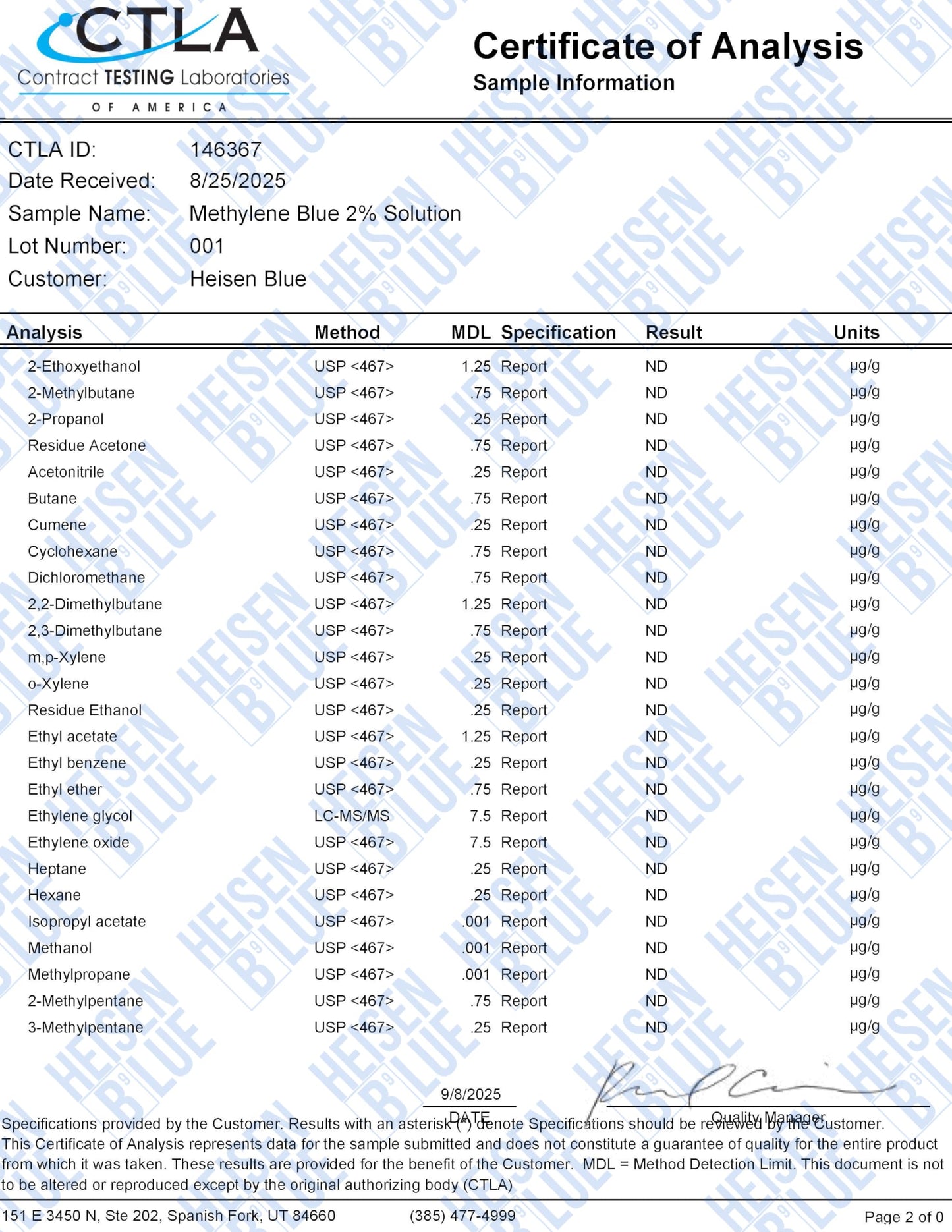 2% Methylene Blue Solution, 2X Strength, 120 ml Amber Dropper Bottle, USP Grade, Pure, Made in Canada, Formaldehyde-Free, Heavy Metals Tested, Large