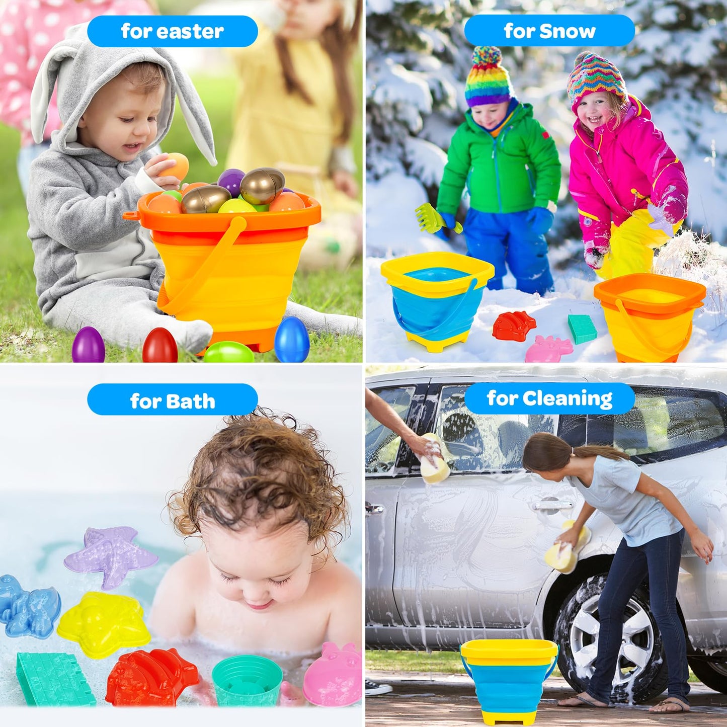 Beach Toys Play Sand Set Sandbox with 2 Cars 2 Collapsible Sand Buckets, Shovel, Rake, Sand Castle Kit, Animal Molds and Mesh Bag, Travel Toys for Kids Toddlers Boys Girls Age 3-10