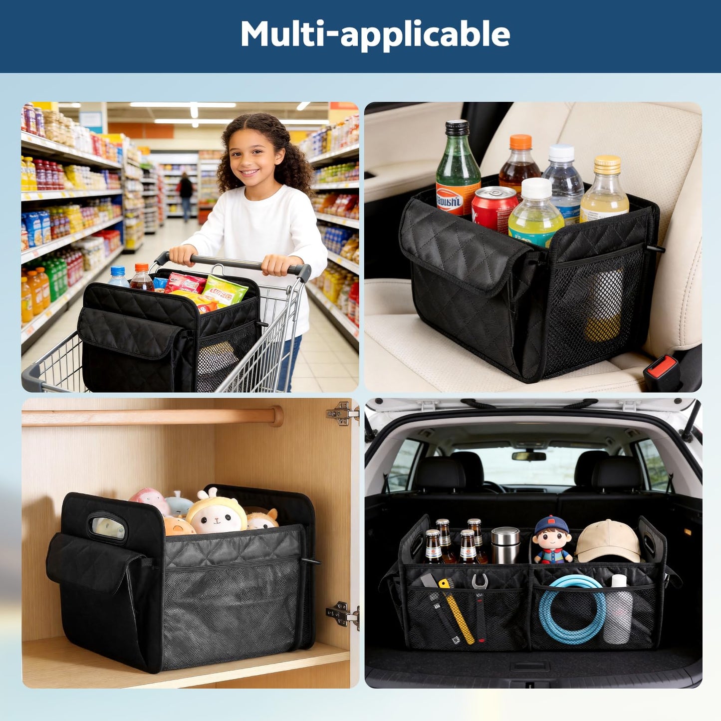 TranRantic Car Trunk Organizer for SUV, 14.9x12.2x11.8in Collapsible Waterproof Trunk Storage Box with Cover & Handles - Durable Car Storage Organizers for SUV Jeep/Sedan