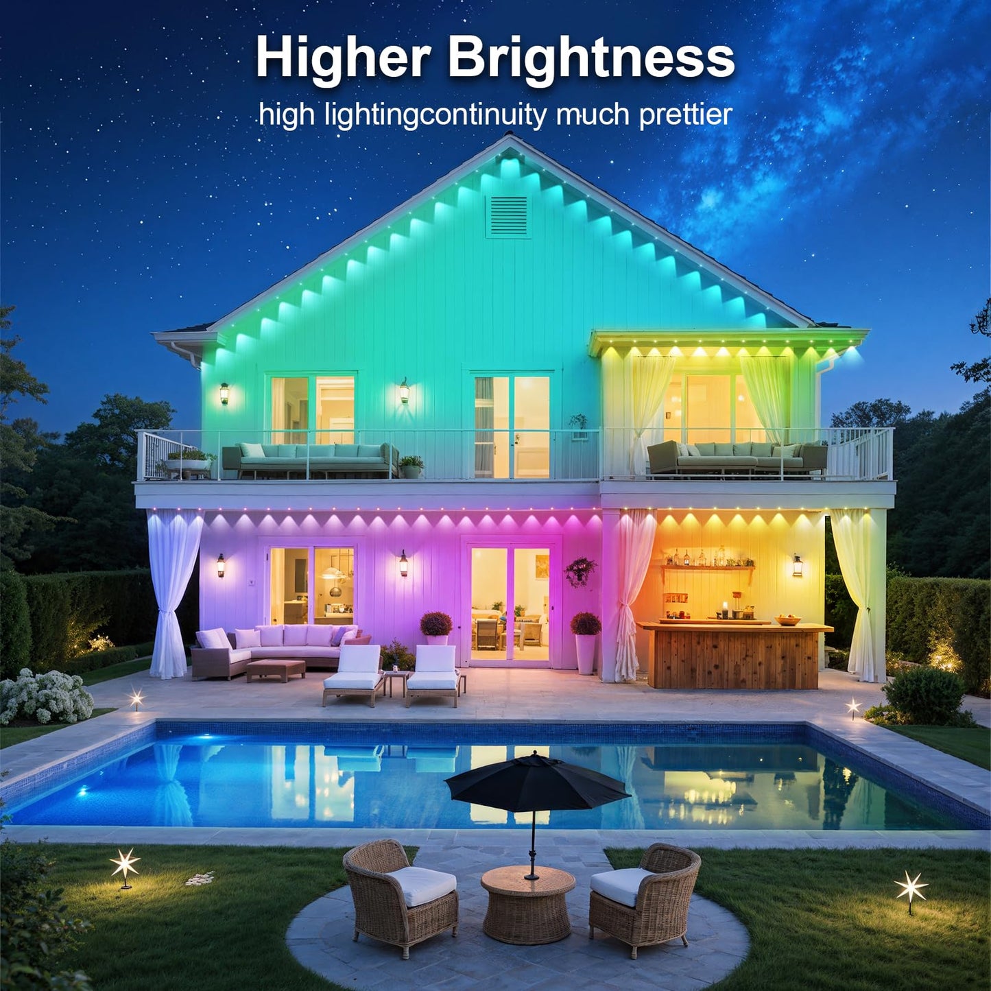 CETELUMA 150FT Permanent Outdoor RGB Lights - IP67 Waterproof with Smart App Control Remote,Music Synchronization,Eaves Lights for Garden Decor,Christmas