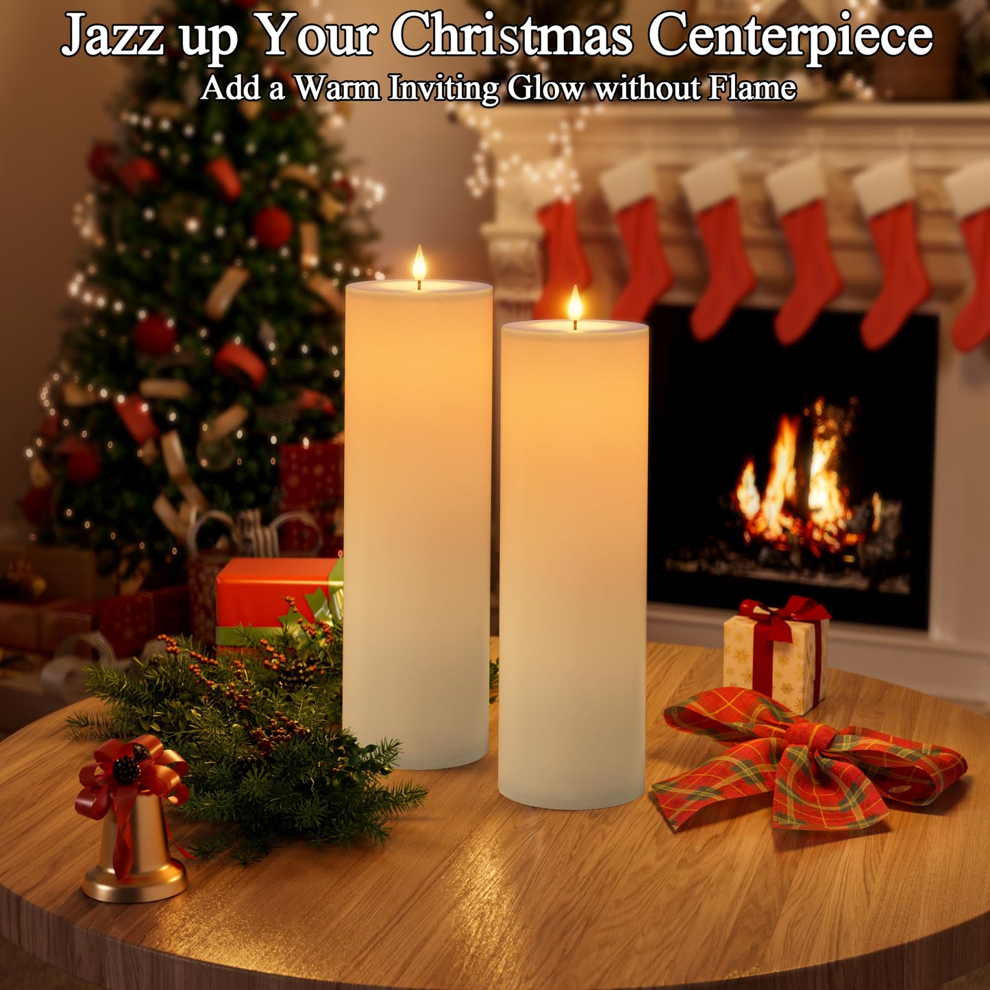 Outdoor Candles with Timer Waterproof 14" x 4" Large Flameless Pillar Candles Battery Operated LED Candles Flickering with Remote Control Timer for Porch Patio Table Lantern Christmas 2 Pcs