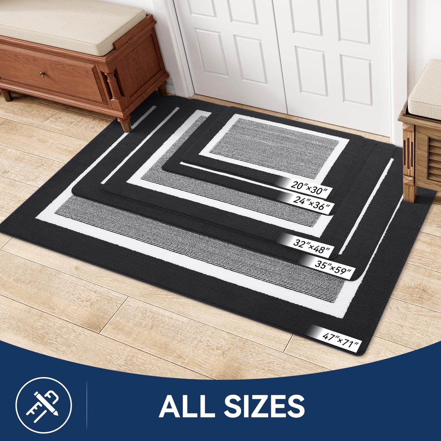 Kitinjoy Indoor Door Mat, Non-Slip Absorbent Mud Trapper Front Door Mats,Washable Durable Door Mats Indoor, Low-Profile Entryway Mat Entrance Mat Indoor, 48"x32", Dark Grey