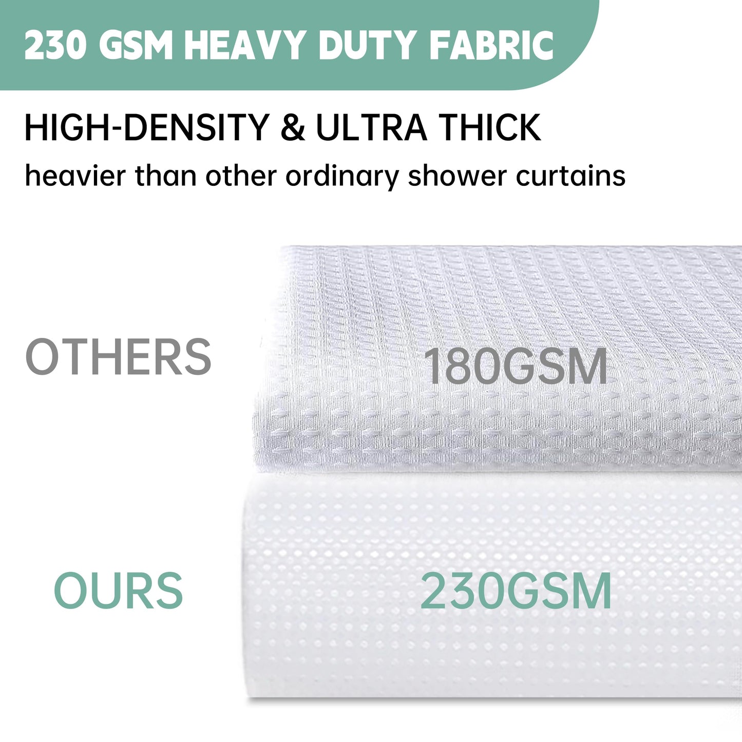JYhoney White No Hook Shower Curtain with Snap in Liner, 230GSM Waffle Weave Shower Curtains Waterproof Polyester Fabric Shower Curtain Set for Bathroom Bathtubs, Through Mesh Top Window,71Wx74H