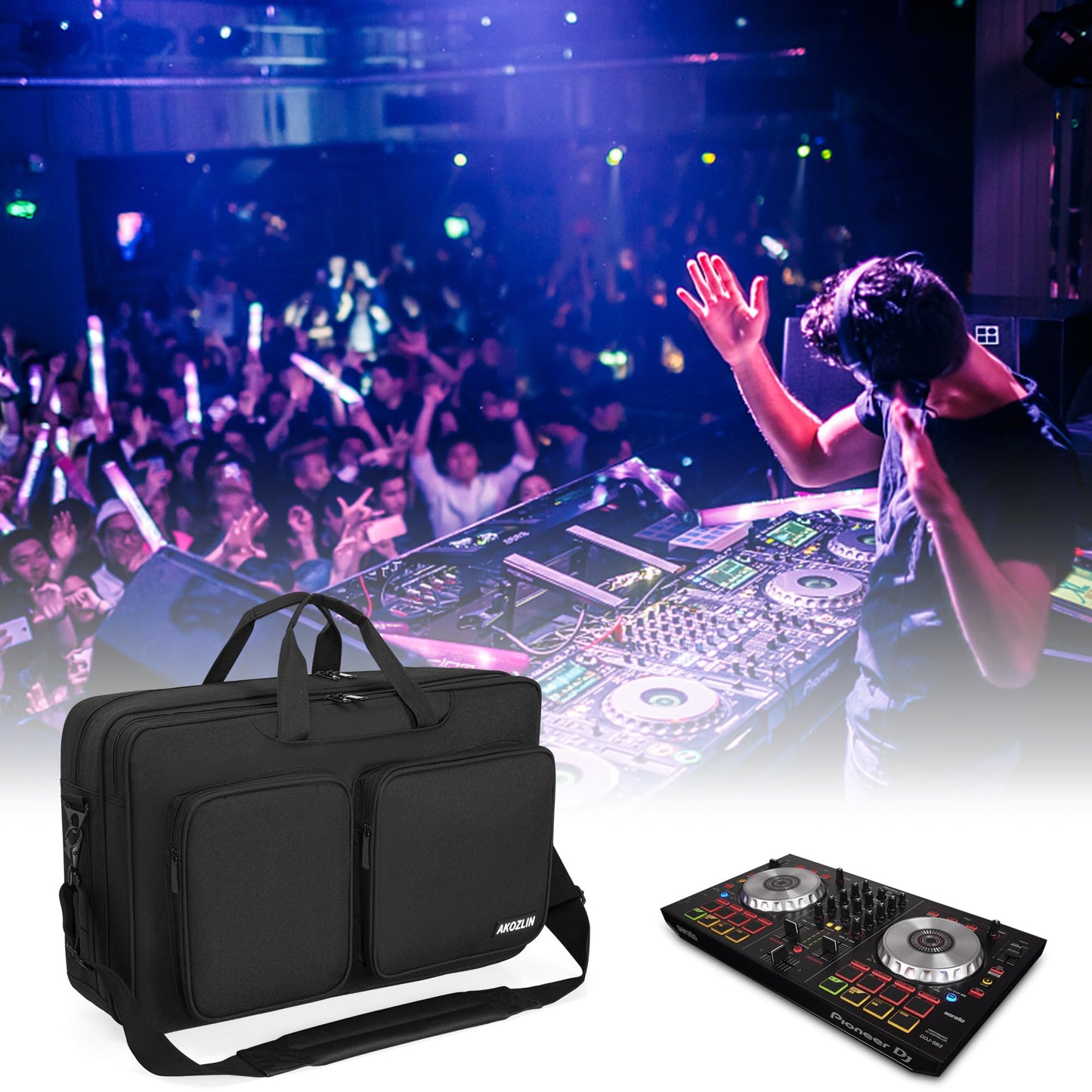 AKOZLIN Carry Case for Pioneer DJJ-FLX4 DJJ-REV1 DJJ-SB2 DJJ-SB3 DJ-400 DJJ-RB Controller Portable DJ Controller Carry Bag Double Layer Controller Travel Bag 21.3"×12.6"×5.5" Black