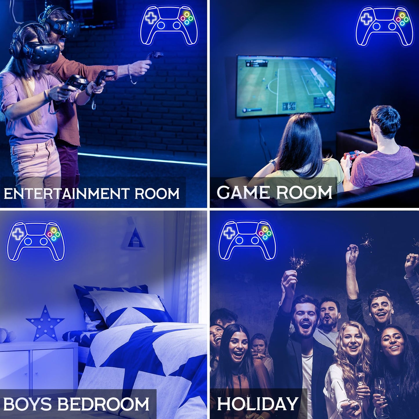 Ethereal Lomoer Gamer Neon Sign, Gamepad Shaped LED Sign for Room Decor, Gaming Boys Wall USB Powered Gifts Teens, Boys, Kids Blue