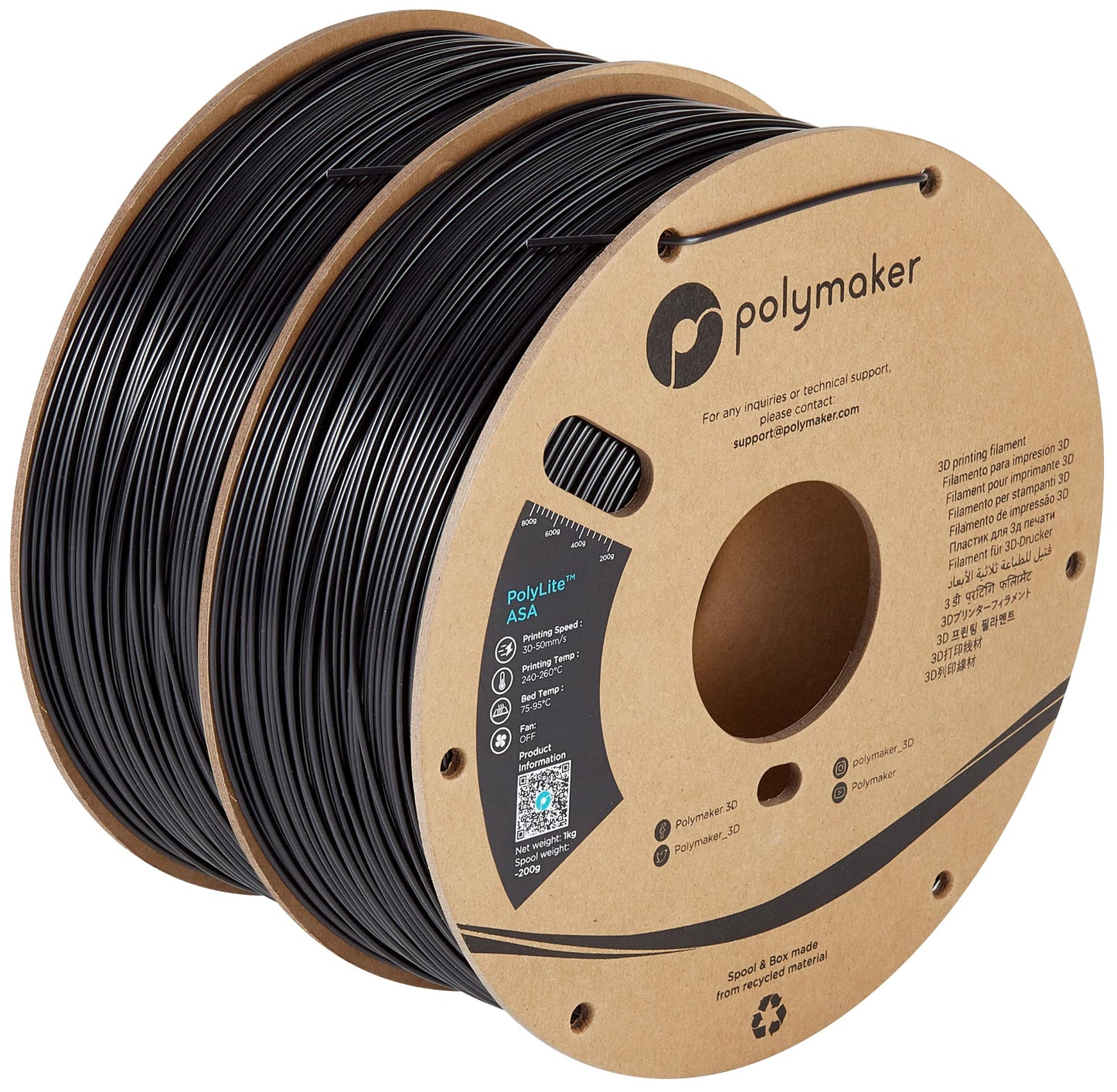 Polymaker ASA Filament 1.75mm Black*2, 2kg 3D Printing Filament, Heat & Weather Resistant - ASA 3D Printer Filament Perfect for Printing Outdoor Functional Parts