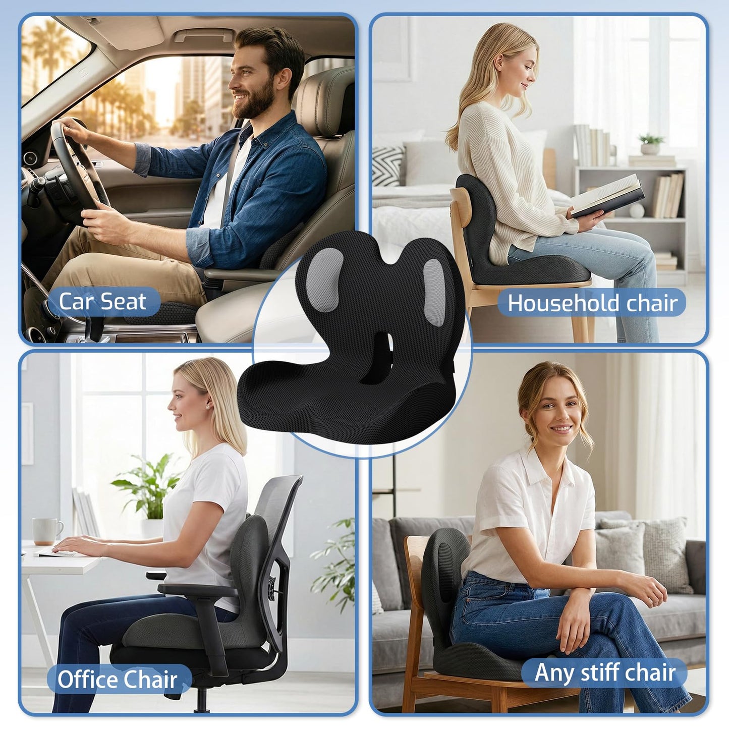 ECONVCE Memory Foam Seat Cushion,Car Chair Cushion with Lumbar Support,Ergonomic Seat Cushion for Sciatica,Back Pressure Pain Relief for Office,Car,Truck