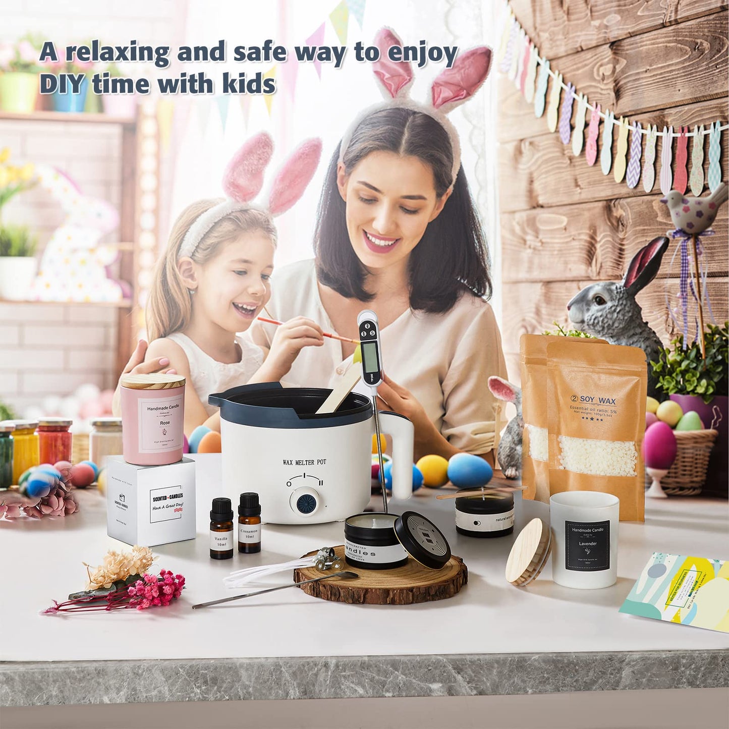 Candle Wax Melting Pot with Spout, Electric Wax Melter for Candle Making, Small Candle Making Pouring Pot with Heat-Resistant Handle, Double Boiler Pot for Adult (electric wax melter with thermometer)