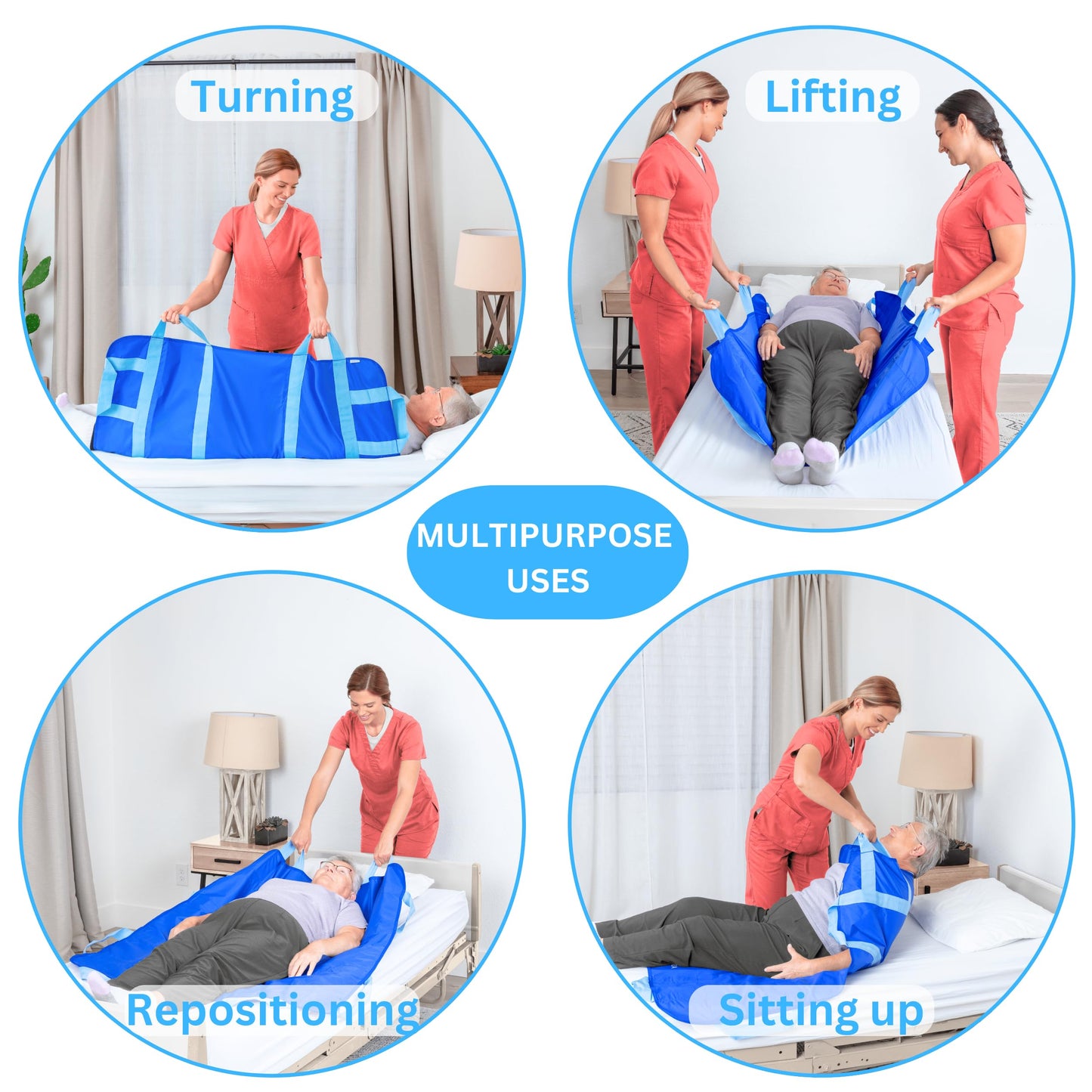 EYRA 2 Pack Positioning Bed Pad with Handles - 48"x40” (122cm x 102cm ) Reusable & Washable Bed Positioning Pad - Multipurpose Patient Transfer Pad for Turning, Lifting & Repositioning - Patient Aid Positioning Bed Pad
