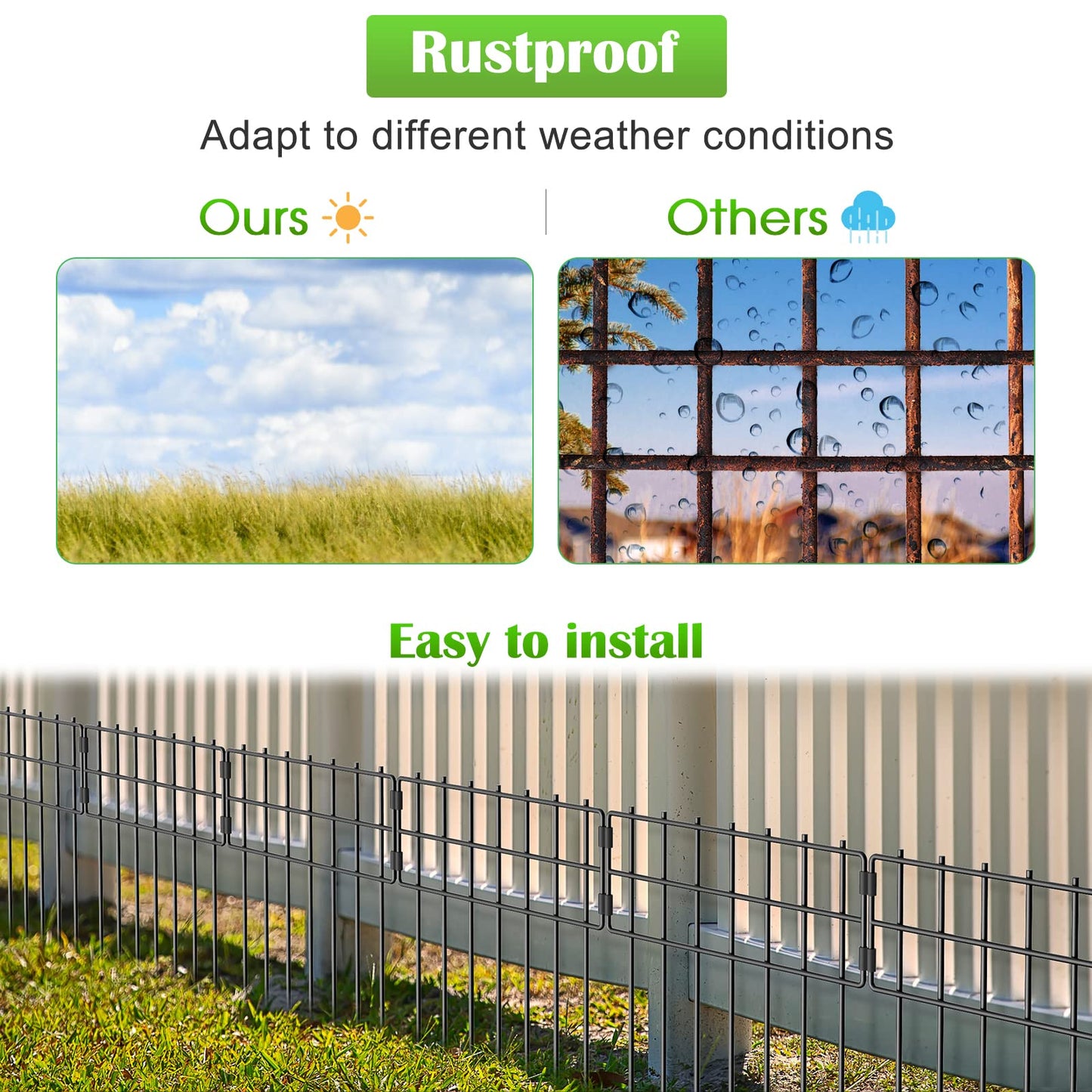 NANANARDOSO 10 Pack Animal Barrier Fence, 17 in(H) X Ft(L) No Dig Garden Decorative Fencing, Rustproof Metal Wire Panel Fence Border for Dog Rabbits Ground Stakes and Outdoor Landscape Yard Black