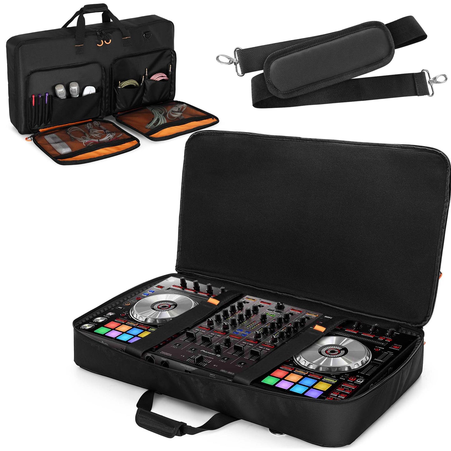 Rexmica Carrying Bag Compatible with Pioneer DDJ RX/DDJ SX/DDJ SX2 / DDJ SX3 / Denon MC7000 / Numark NS6, DJ Controller Storage Bag with Foam Padding for DJ Cable or Other Accessories (L, Black)