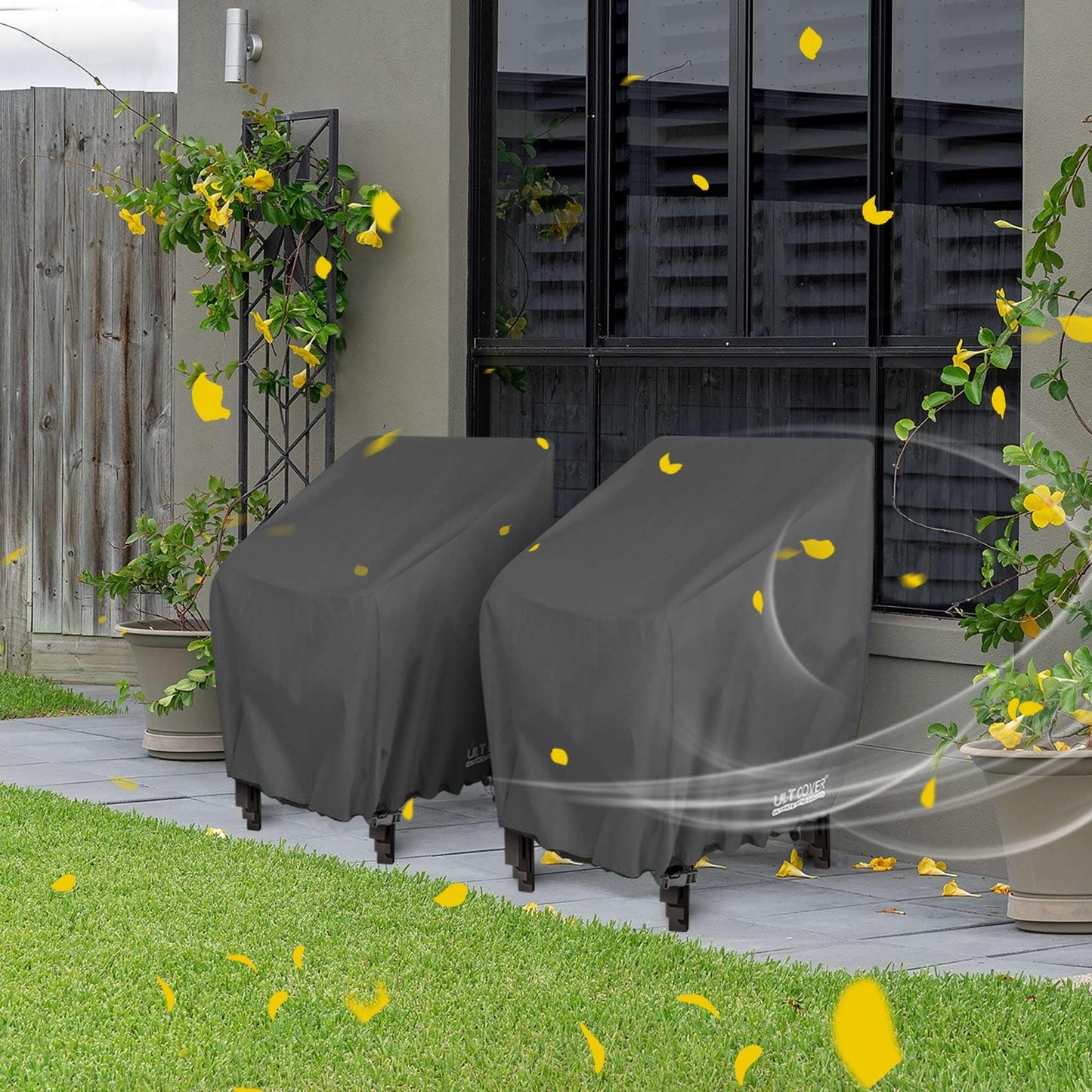 ULTCOVER Stackable Patio Chair Cover – Waterproof Outdoor Stack of Chairs Cover 2 Pack Fits Up to 26W x 34D x 45H inches, Black