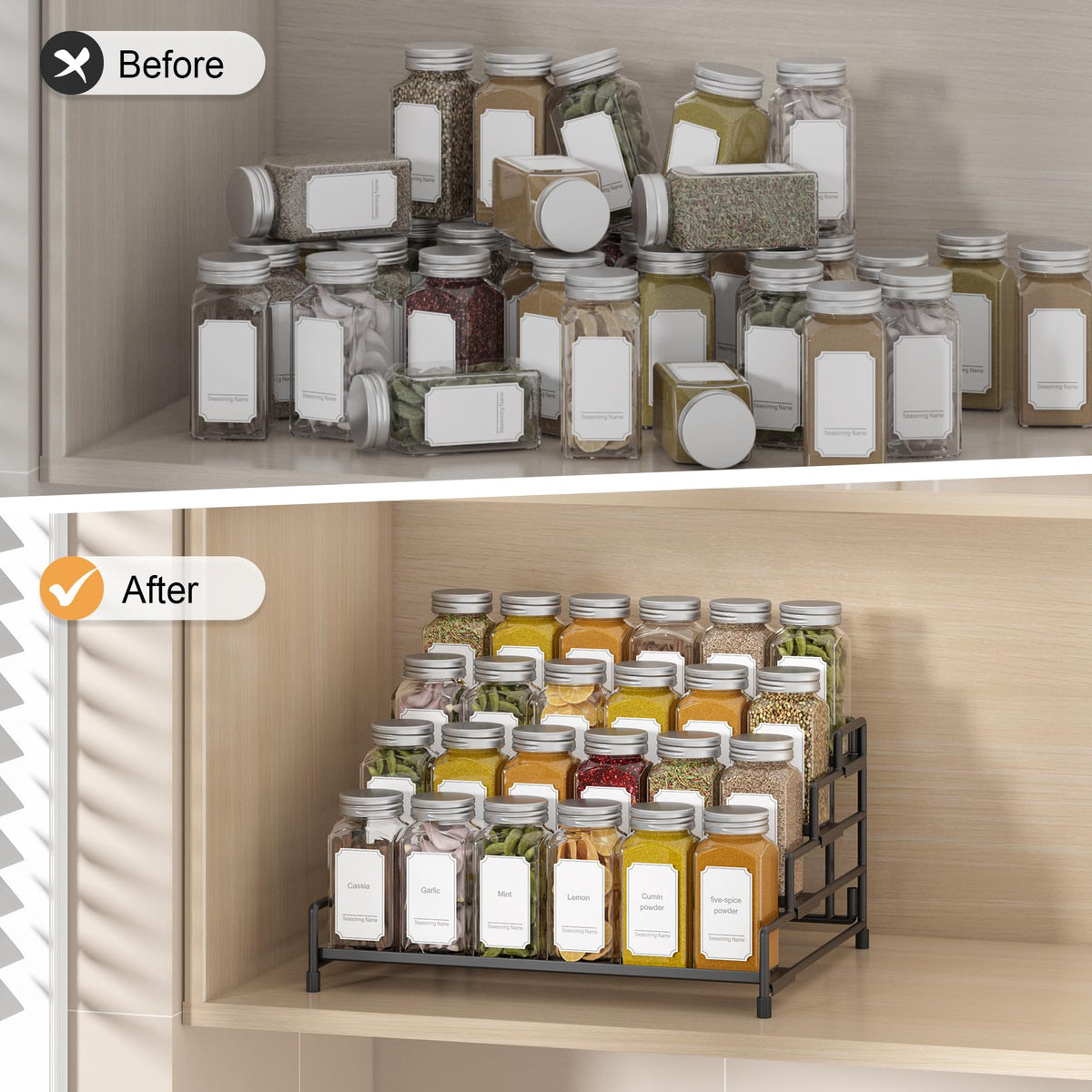 RUILALIFE 4-Tier-Spice-Rack-Organizer-for-Cabinet, Adjustable Depth Spice Holder Shelf For Countertop Pantry Cupboard, Metal Tiered Seasoning Organizer,Display Shelf Riser