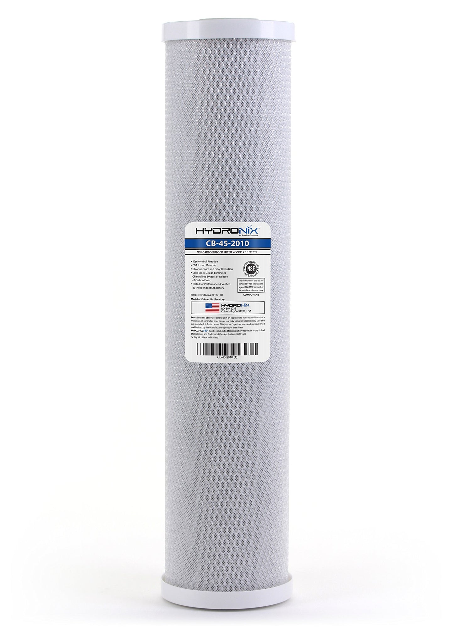 Hydronix HX-CB-45-2010 Whole House, Commercial and Industrial NSF Coconut Carbon Block Water Filter, 4.5" x 20"-10 Micron, White
