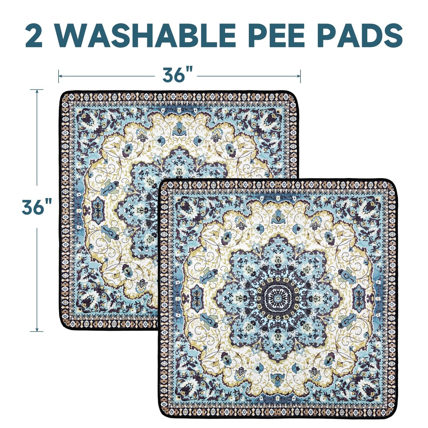 YOSEPATI Washable Pee Pads for Dogs, 2 Super Absorbent Reusable Puppy Training Pads 36"×36" Quick Dry,Waterproof& Non-Slip Whelping Pads for Playpen,Whelping,Housebreaking (36"x36"(Pack of 2))