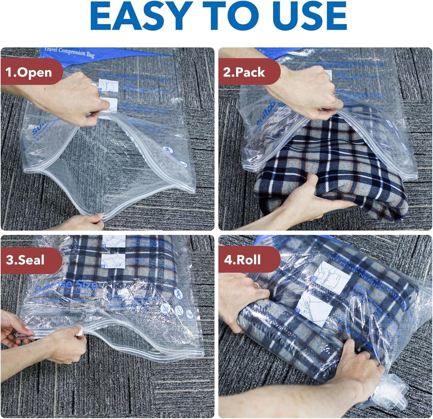16Pack Vacuum Travel Bags with Portable Electric Pump,(2J/2L/2M2S/4 ROLLER BAG/4 SMALL ROLLER BAG),Travel Vacuum Bag with Pump, vacuum seal bags for clothing travel
