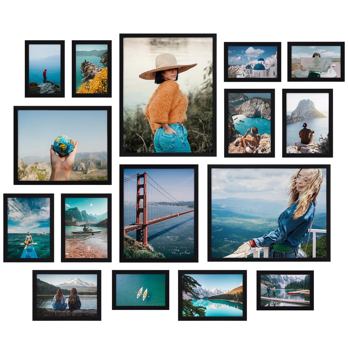 Giftgarden 16 Pack Black Picture Frames for Multi Sizes Photos, Assorted Set Including Two 11x14, Two 8x10, Six 5x7, Six 4x6, Gallery Collage Frame for Wall or Tabletop Display