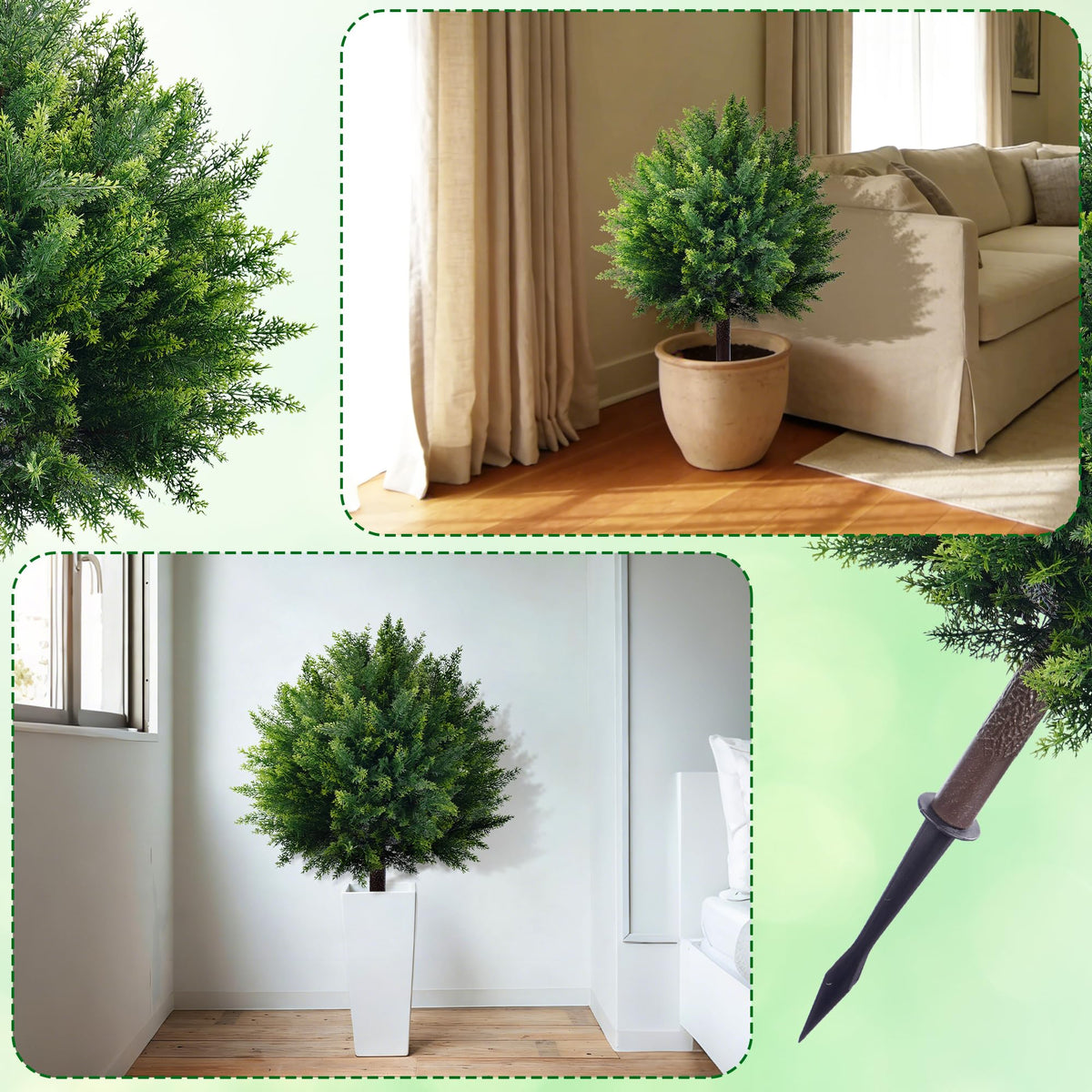 Artificial Cedar Tree, 28'' Cedar Topiary Ball Trees Outdoor, Faux Cypress Shrubs with Ground Spike UV Resistant Faux Plants for Planters, Fake Bushes Front Porch Outside Spring Garden Decor