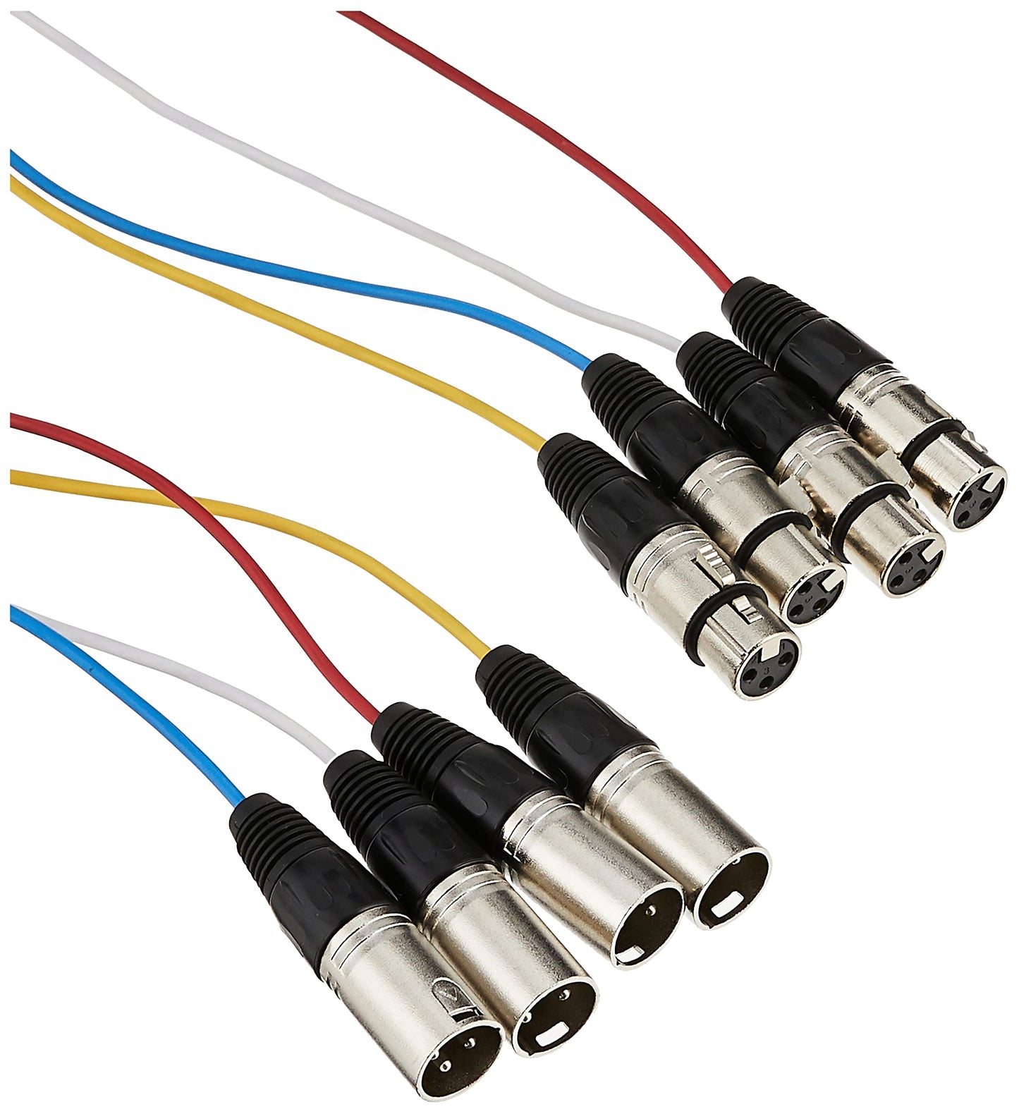Monoprice 4-Channel XLR Male to XLR Female Snake Cable Cord - 15 Feet- Black/Silver With Metal Connector Housings Plastic And Rubber Cable Boots