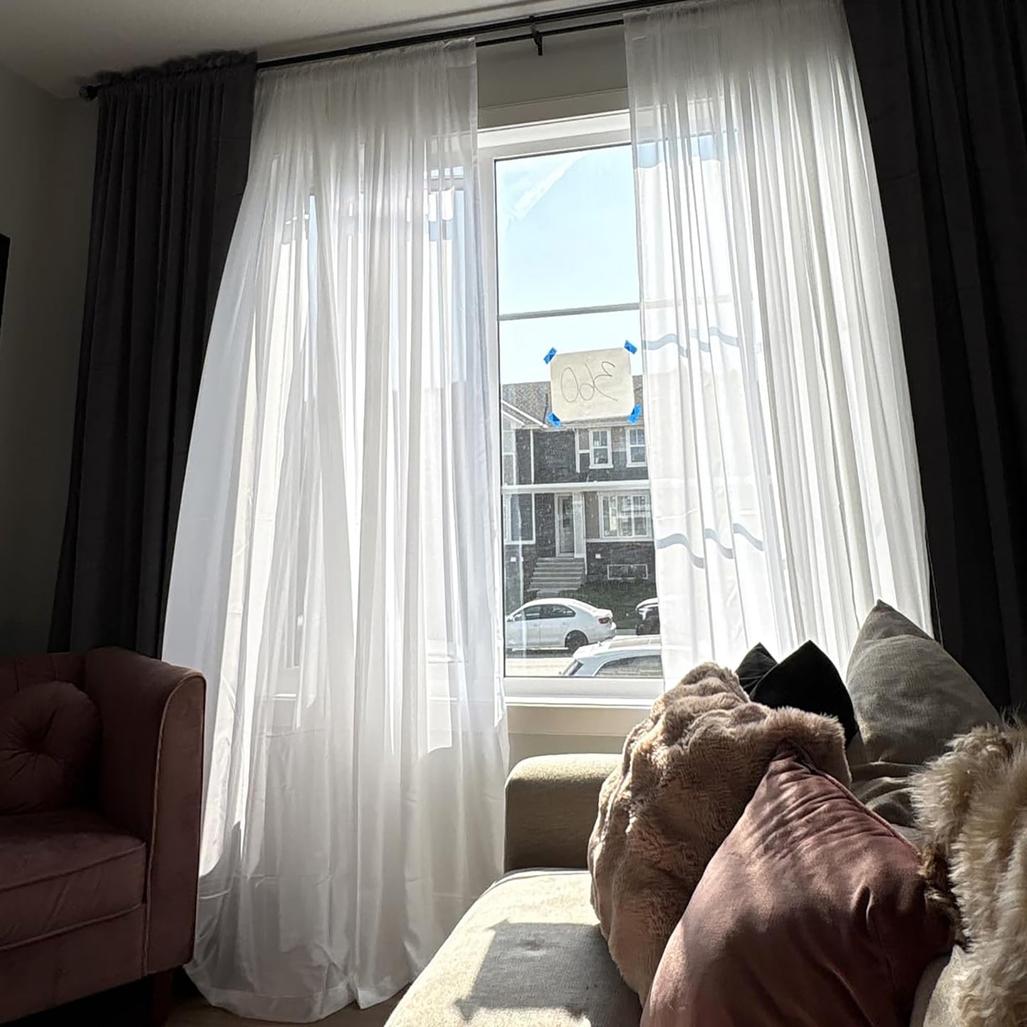 LumiLoom Sheer Curtains 96 Inch Long - White Chiffon Privacy Protection Light Filtering Window Treatments for Bedroom Living Room, Rod Pocket & Back Tab,Cat-Proof, 2 Panels Set, 52x96 Inches