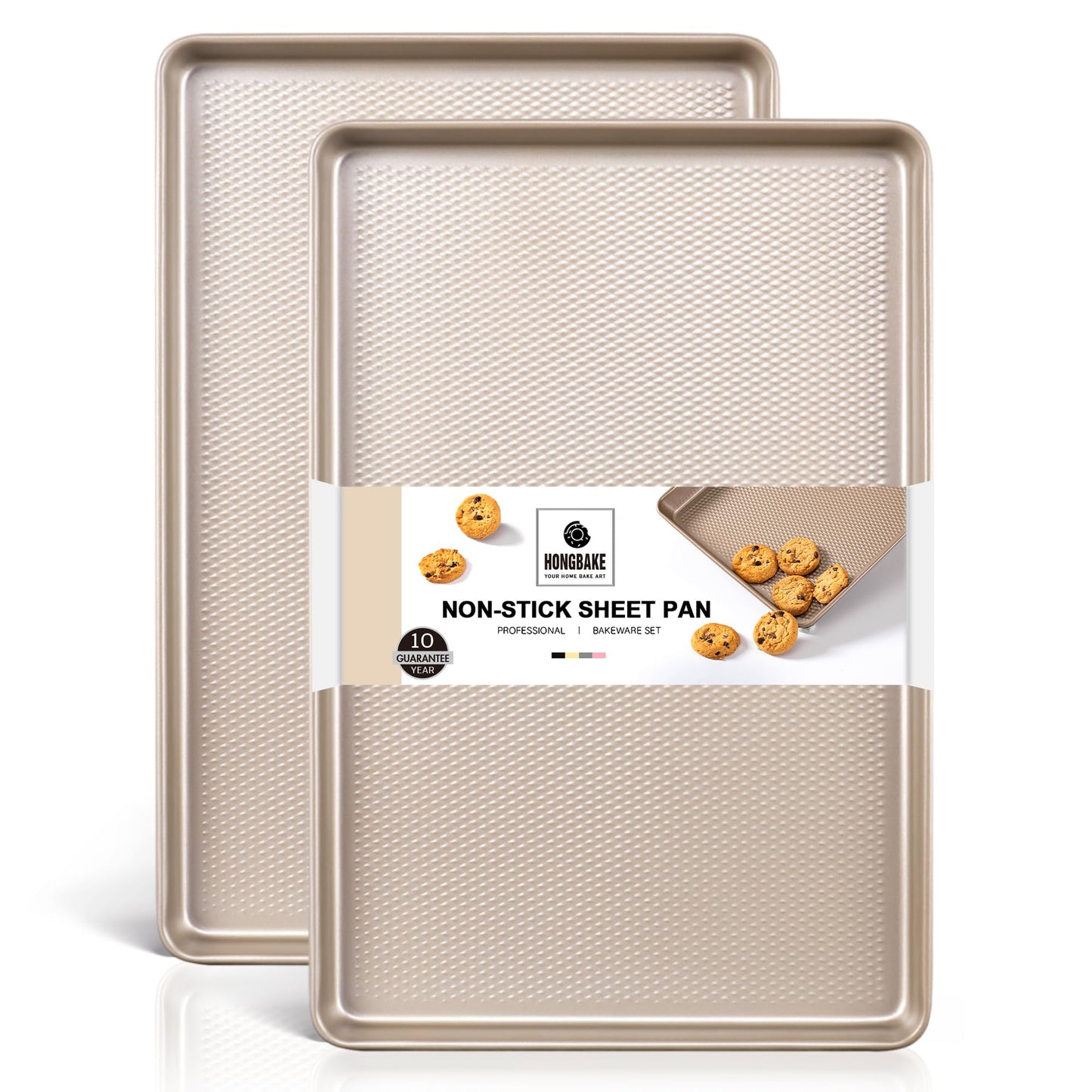HONGBAKE 2 Pack Half Sheet Baking Pans,Non Stick Baking Sheet for Oven, 57% Thicker Carbon Steel Cookie Sheets for Baking, 17.5" x 12" Cookie Trays