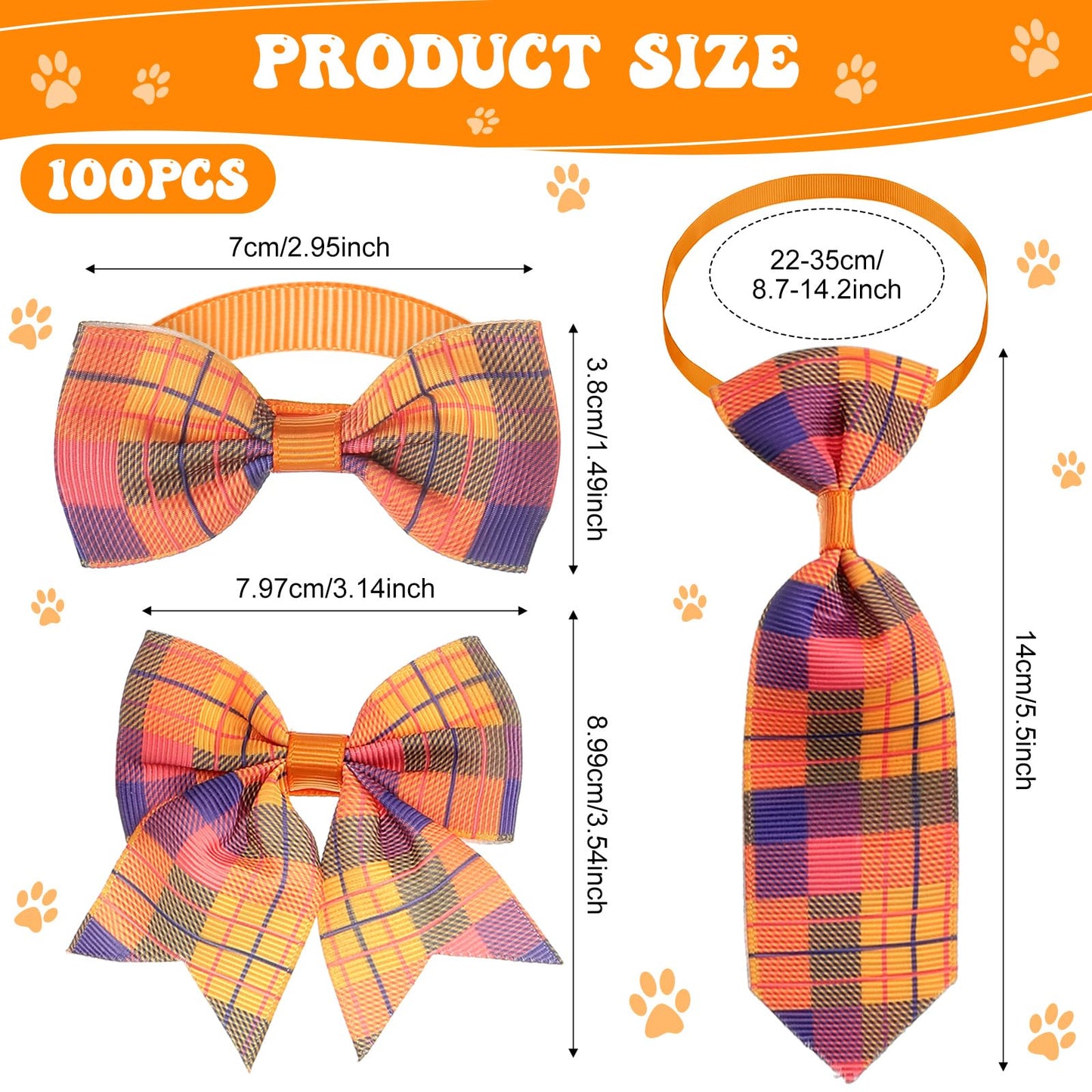 Reginary 100 Pieces Dog Bow Tie Collar Set Include 40 Dog Neckties, and 30 Puppy Bowties, 30 Collar Flowers, Adjustable Pet Ties Grooming for Small Medium Cats Pets Supply(Plaid)
