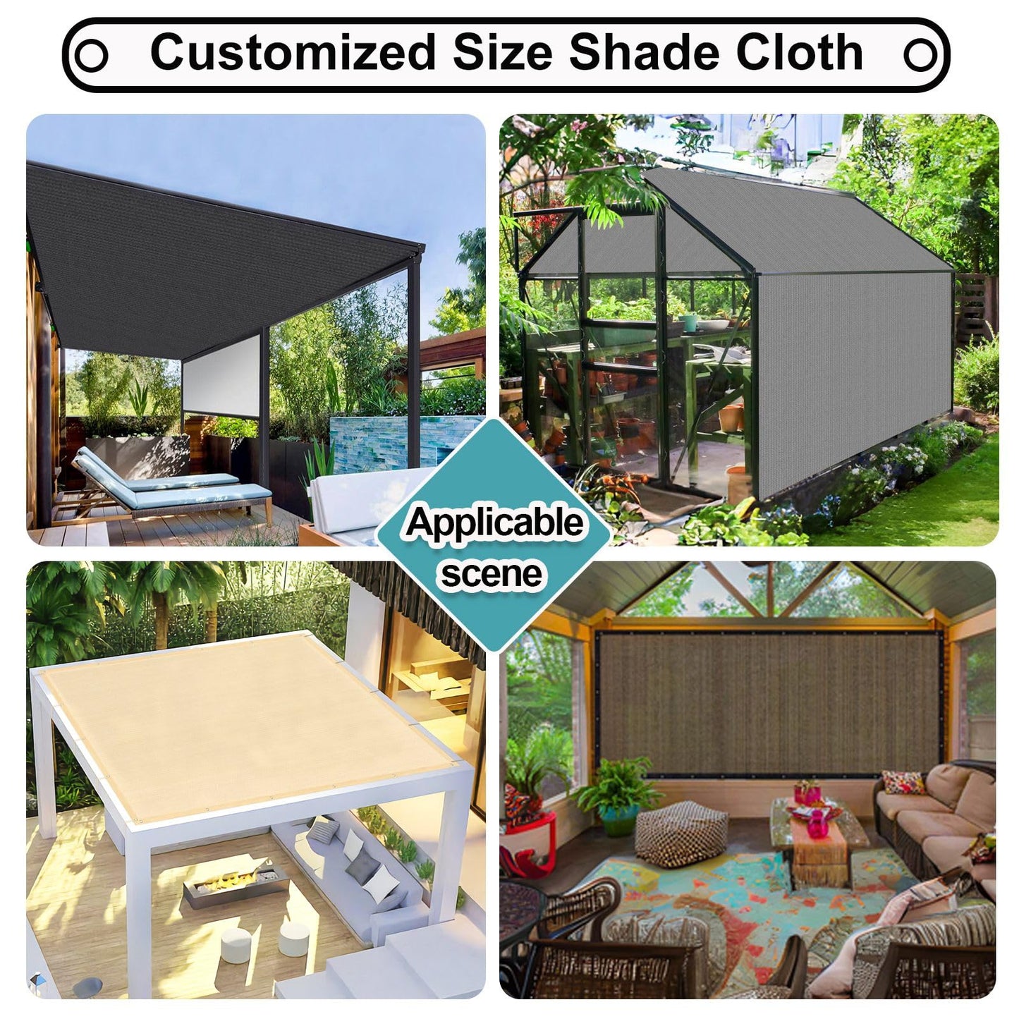 Shade&Beyond 90% Sun Shade Cloth with Grommets, 8X12 FT Pergola Shade Cover Canopy, Mesh Tarp Sun Screens for Patio, Outdoor, Garden, Backyard, Mocha