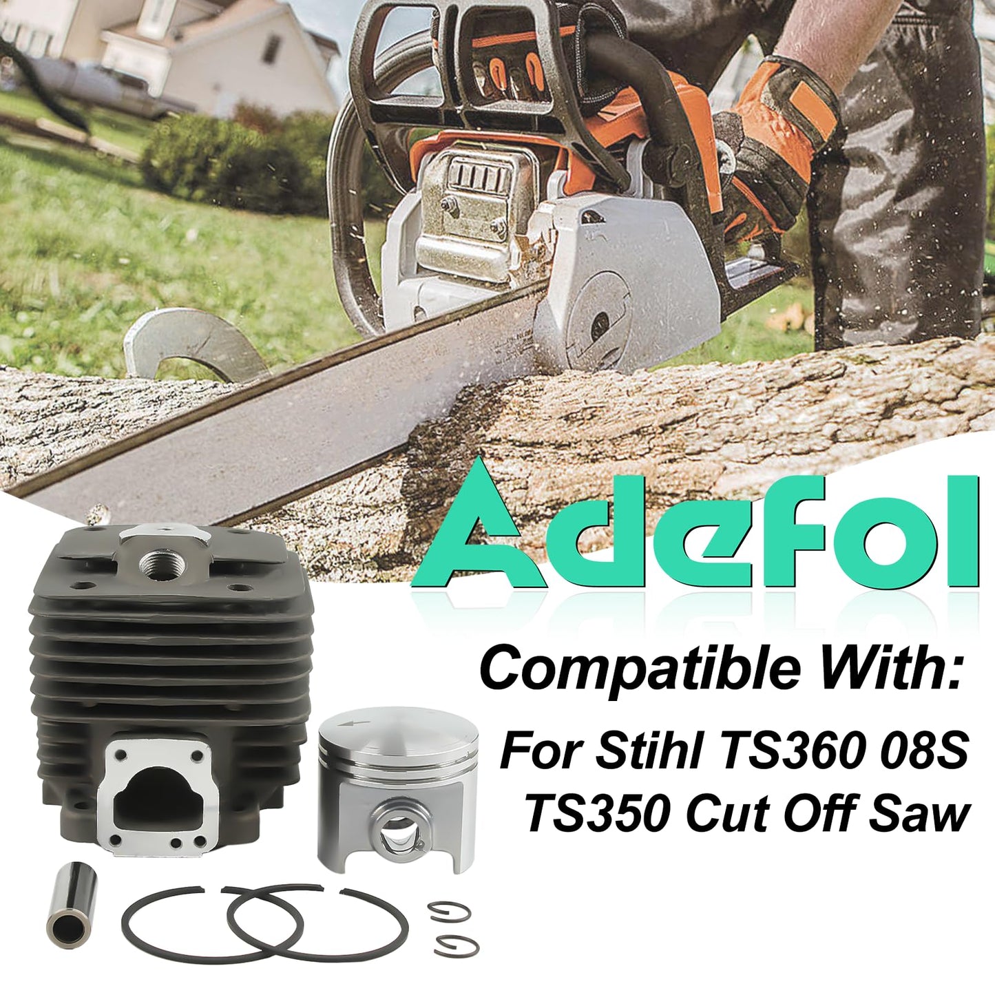 Adefol 49mm Cylinder Piston Kit for Stihl TS360 TS350 BT360 08S Concrete Cut-Off Saw, TS350 TS360 Bore Cylinder & Piston Kit with Spark Plug Replacement Parts Replace 4201 020 1200, 4201-020-1200