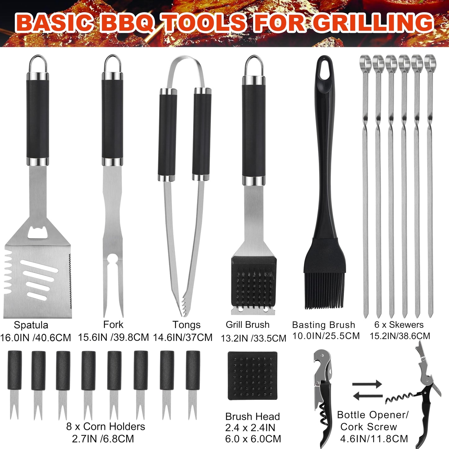 Grilljoy BBQ Grill Accessories Set, Heavy Duty BBQ Tools Set for Men & Women Gift, Grill Utensils Kit with Slicone Glove, Grilling Accessories with Storage Bag for Smoker, Camping Barbecue
