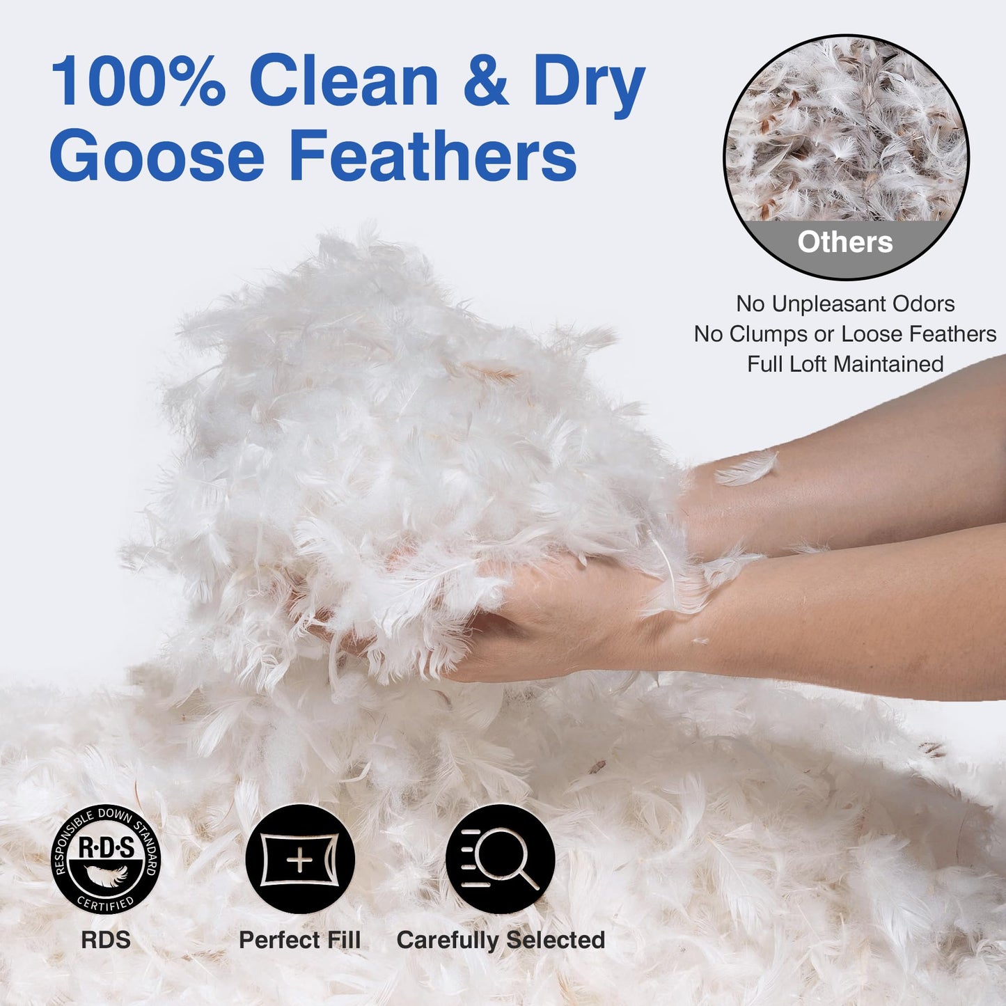 zibroges Goose Feather Pillow Queen Size Pack of 2 - Down Hotel Bed Pillows for Sleeping, Soft 600 Thread Count Cotton Cover, Fluffy Support Surround Fill Polyester for Back, Stomach, Side Sleepers