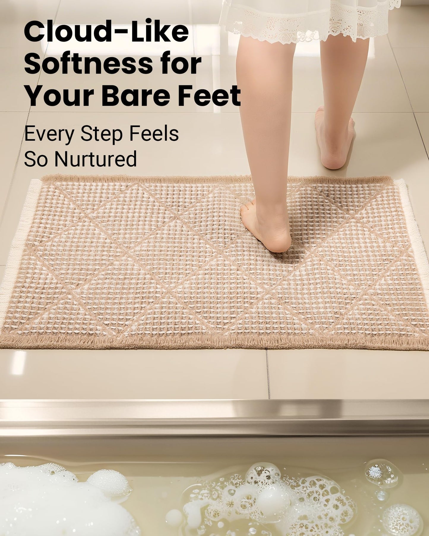 Furicher Waffle Bath Mat Non Slip, Boho Bathroom Mat Set 2 Piece, Ultra Absorbent Bathroom Rug, Brown Bath Mats for Bathroom Decor, Long Washable Bath Mat, Bathroom Runner 20"×47" + 18"×30"