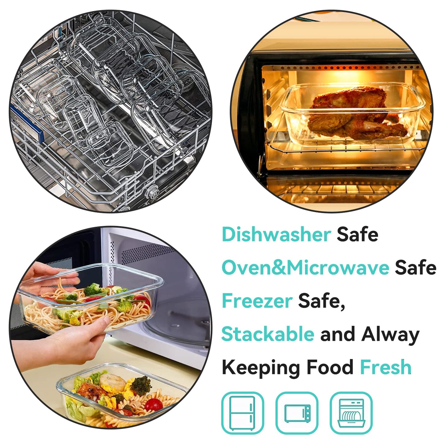 Luvan 2 Pack 1520Ml Large Glass Container Food Storage, Airtight Meal Prep Containers with Lids Lunch Box Set BPA Free & Leak-Proof for Microwave,Oven,Fridge and Dishwasher Safe