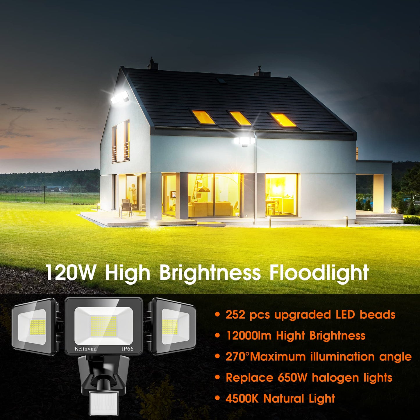 120W LED Security Lights, Motion Sensor, 12000LM Flood Lights, Outdoor Motion Sensor, 4500K LED Flood Light, Outdoor Flood Light