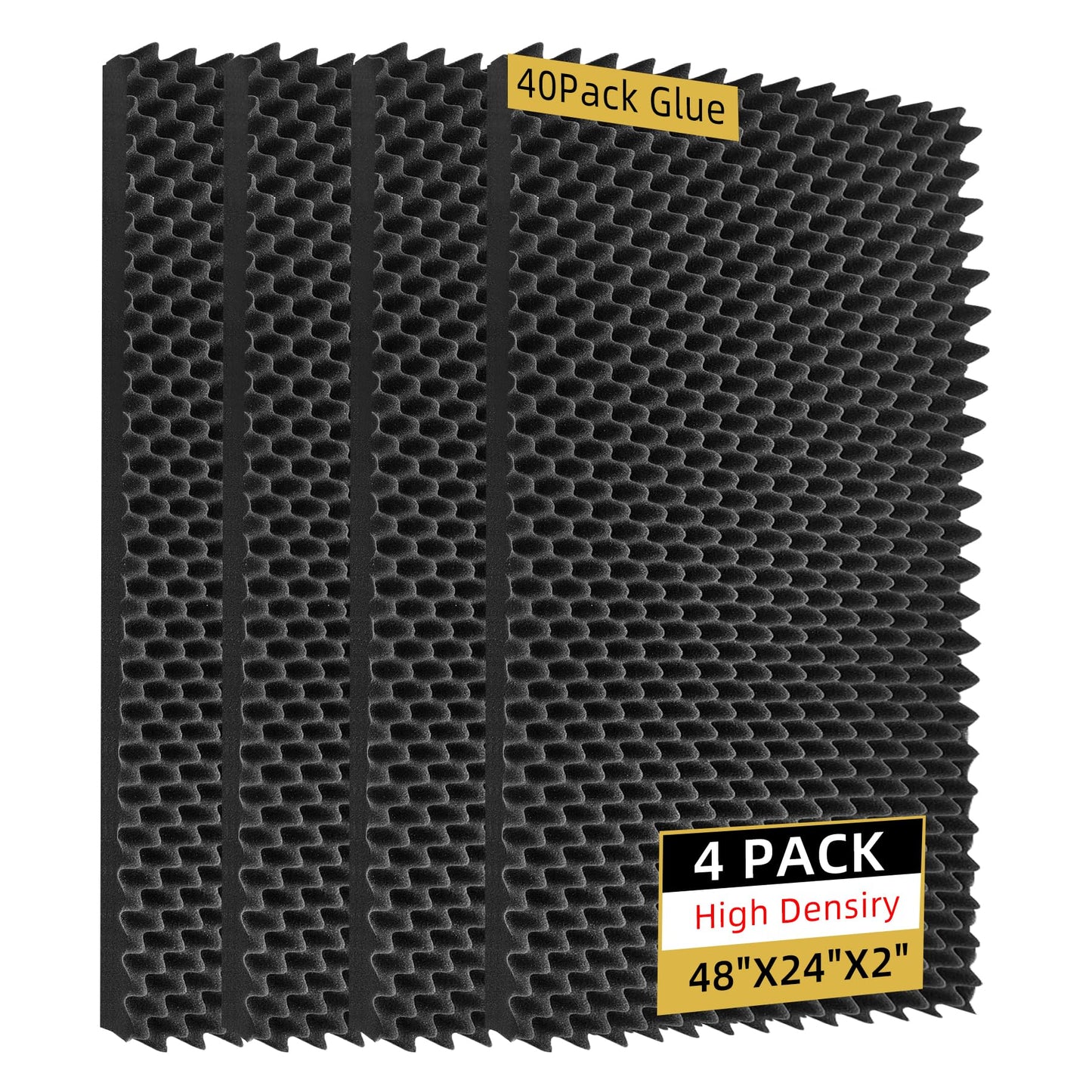 TEMGCUAM 4 Pack Sound Proof Foam Panels |48"×24"×2" Egg Crate Foam Pad | High Density Soundproof Wall Panels for Home Studio Noise & Thermal Insulation |With Adhesive Stickers 40PCS(Black)…