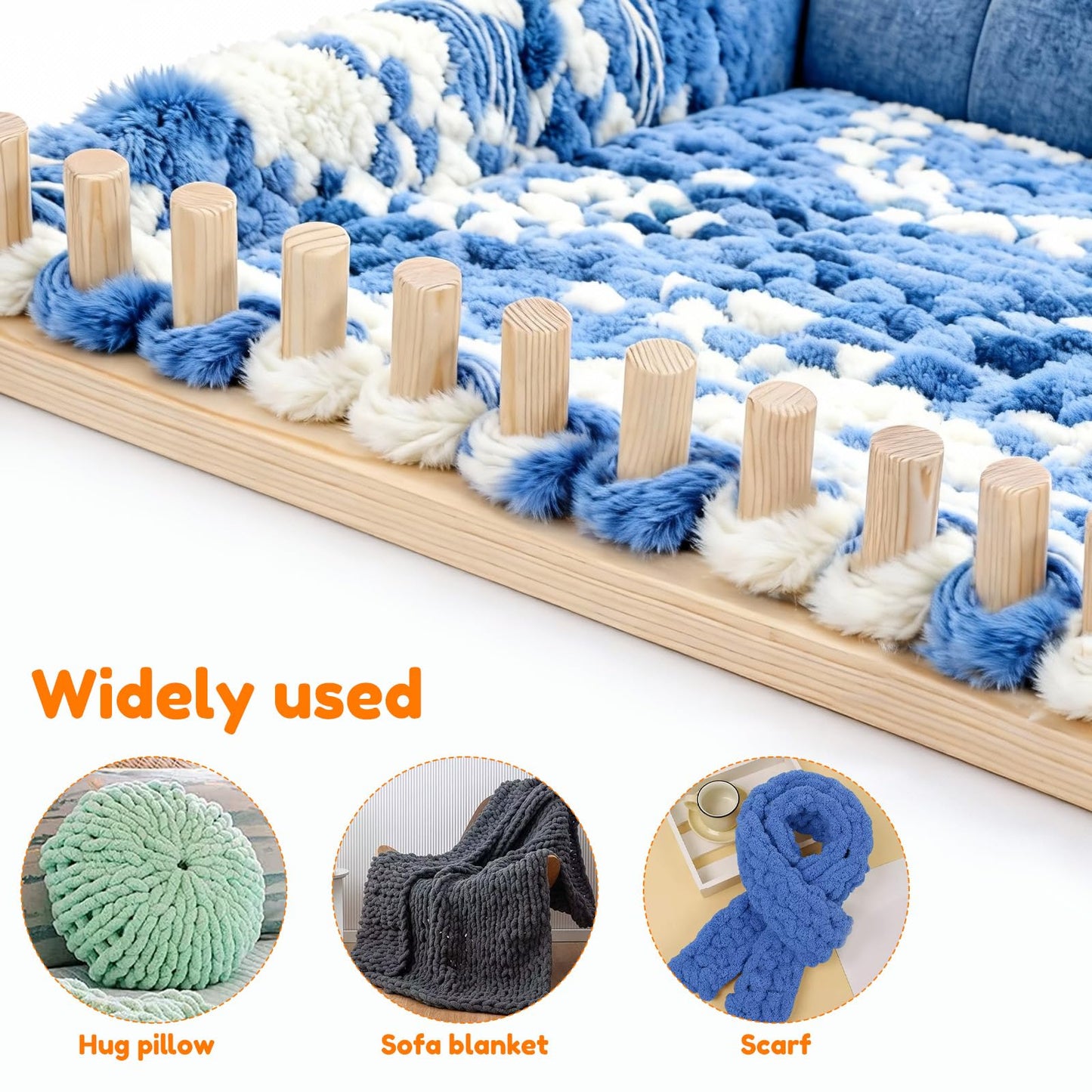 77" Chunky Knitting Blanket Loom, Adjustable Length and Portable Wooden Weaving Loom, Wooden Frame Easy to Handle for Making Large Blankets, Scarves, Thick Yarn